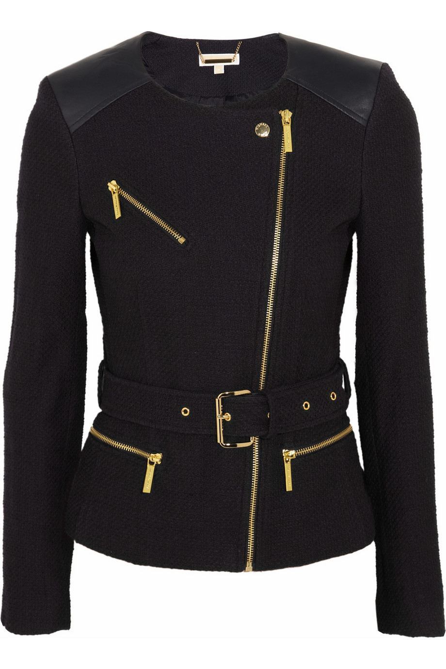 Lyst Michael Michael Kors LeatherPaneled Cotton Tweed Jacket in Blue