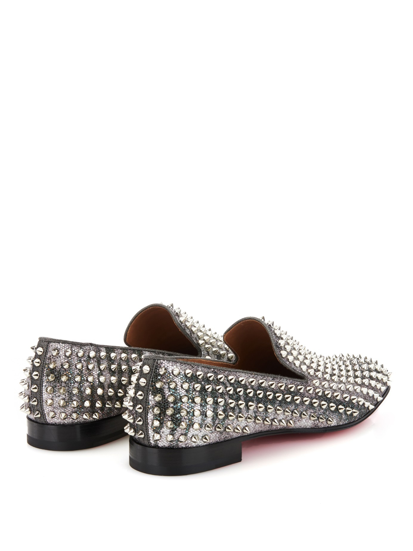 Christian Louboutin Dandelion Studded Glitter Loafers in Silver ...