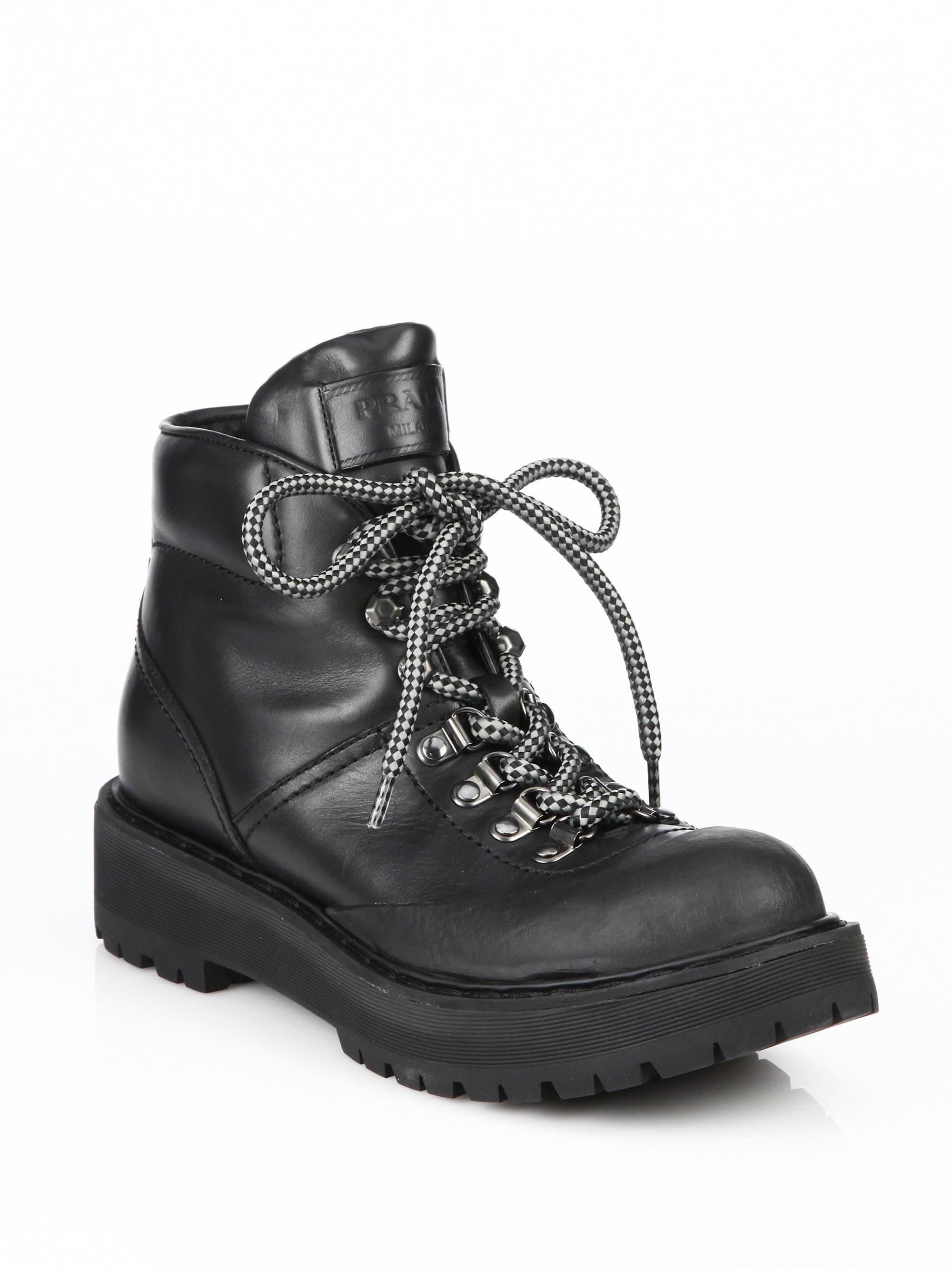 Prada Leather Lace-up Hiking Boots in 