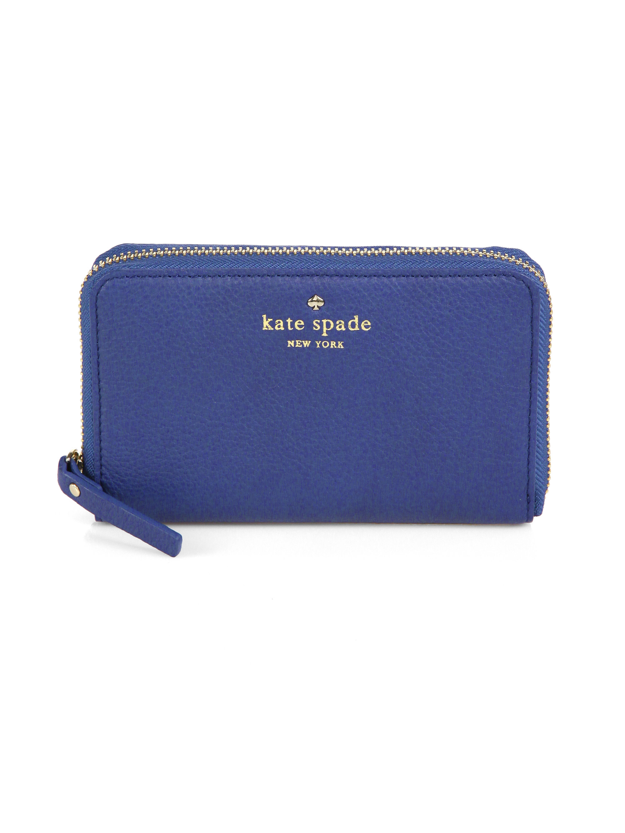 Kate Spade New York Leather Zip Around Wallet S363 Teal Blue Inner Polka Dot