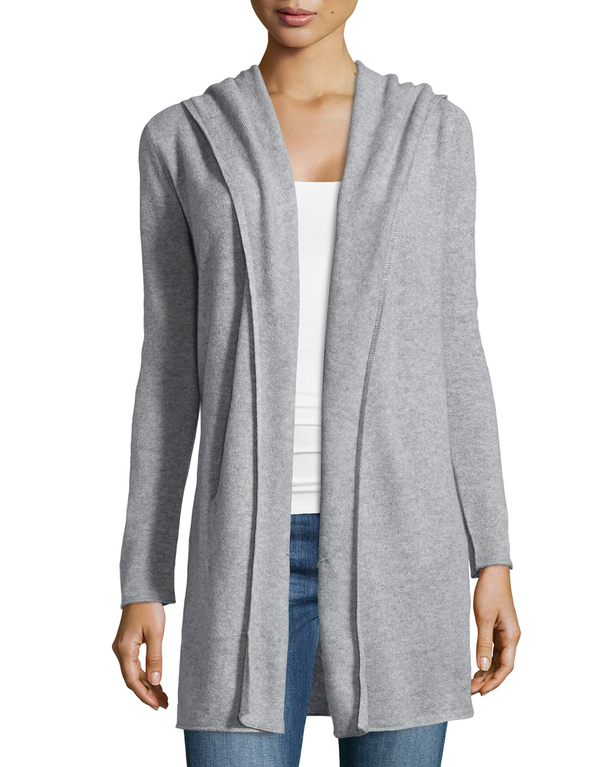 Catherine Malandrino Gray Cashmere LongSleeve Hooded Cardigan Lyst