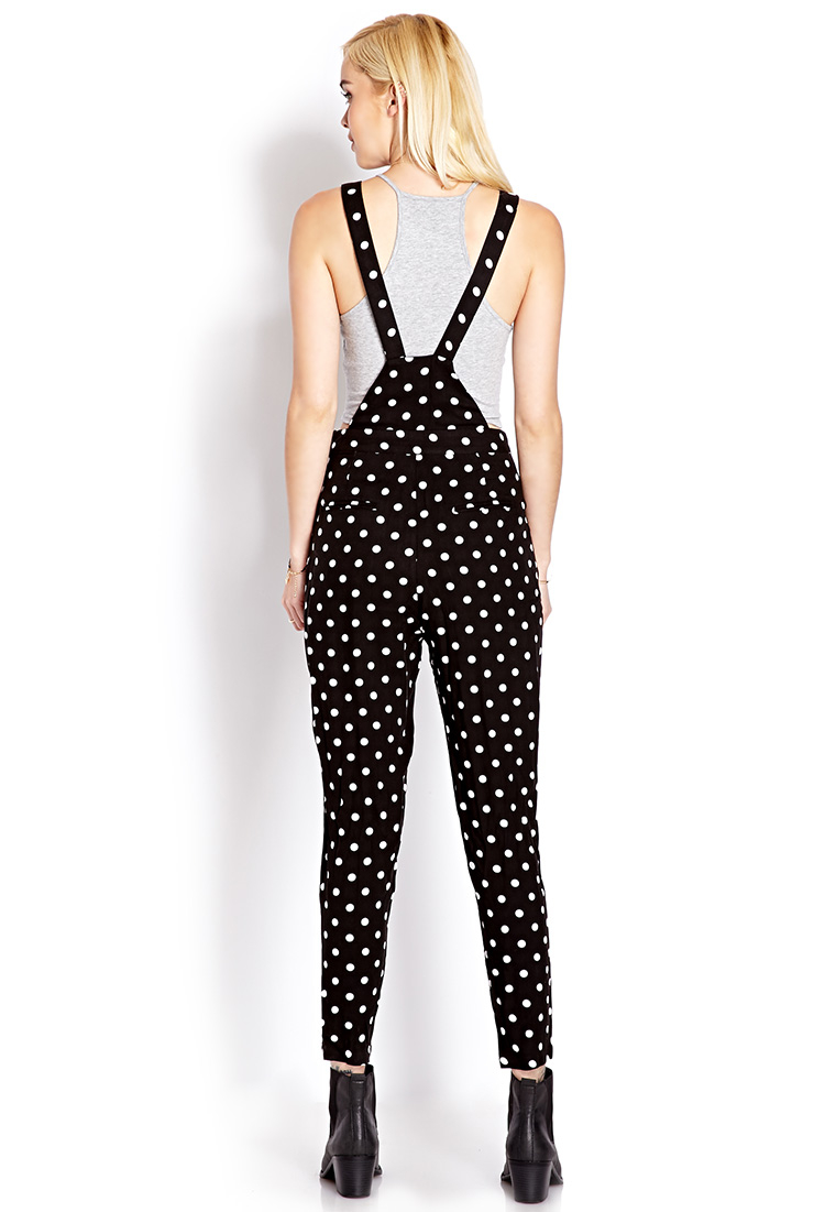 black and white polka dot overalls