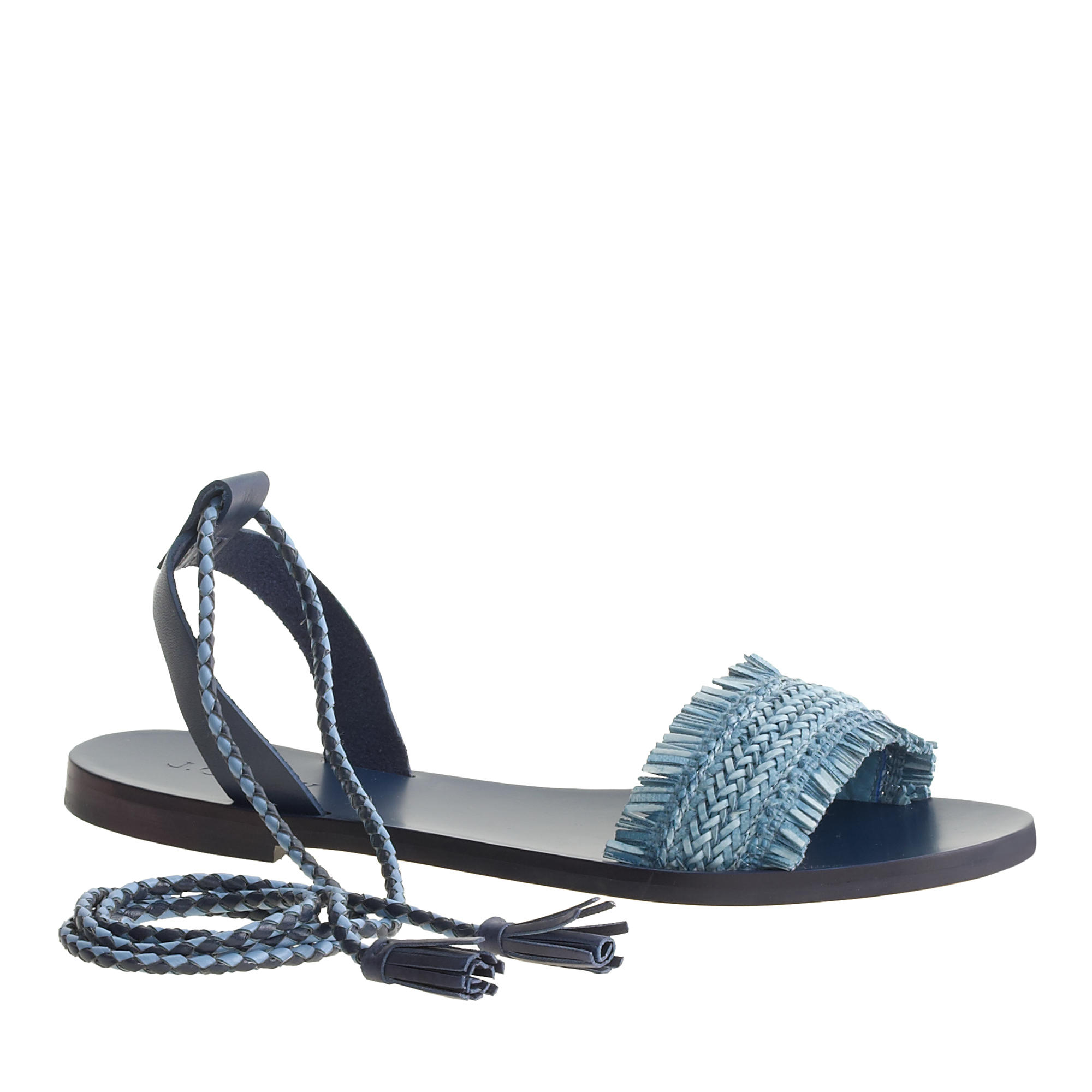 J.crew Raffia Ankle-Tie Sandals in Blue (chatham bay) | Lyst