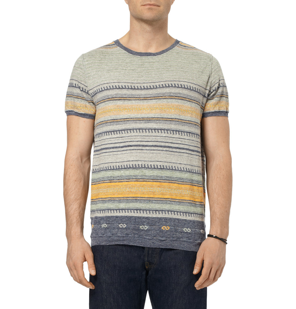 Remi Relief Patterned Linen And Cotton-Blend Knit T-Shirt in Gray for ...