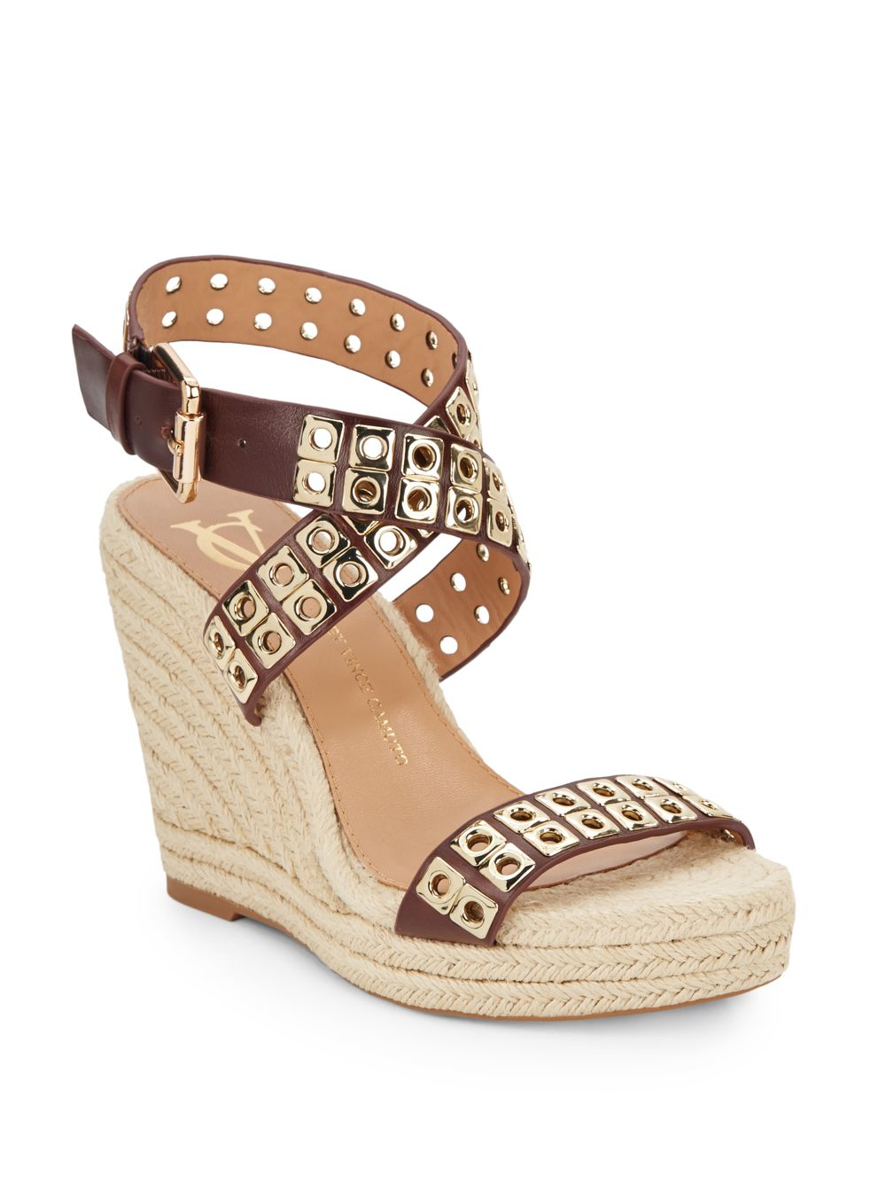 Vince camuto signature Dacia Leather Studded Platform Wedge Sandals in Natural Lyst