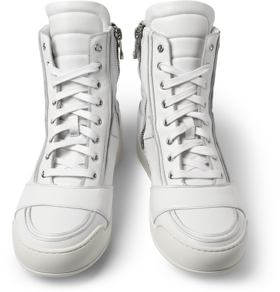 Lyst - Balmain Leather Hightop Sneakers in White for Men