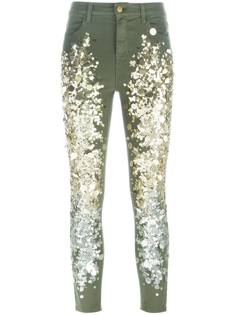 Amen Denim Sequin Embellished Jeans in Green - Lyst