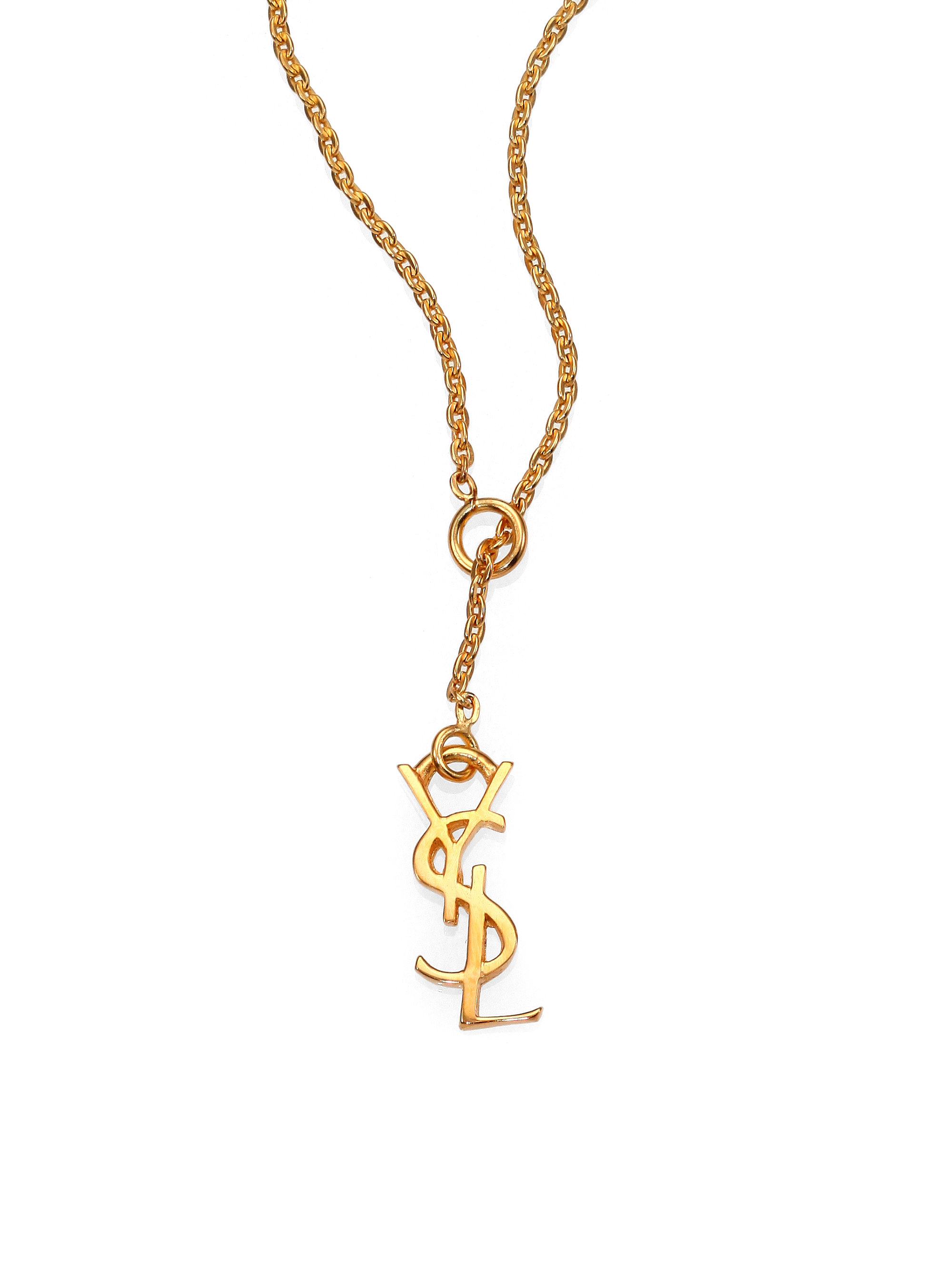 Saint Laurent Monogramme Fin Signature Pendant Necklace in Gold (Metallic)  | Lyst