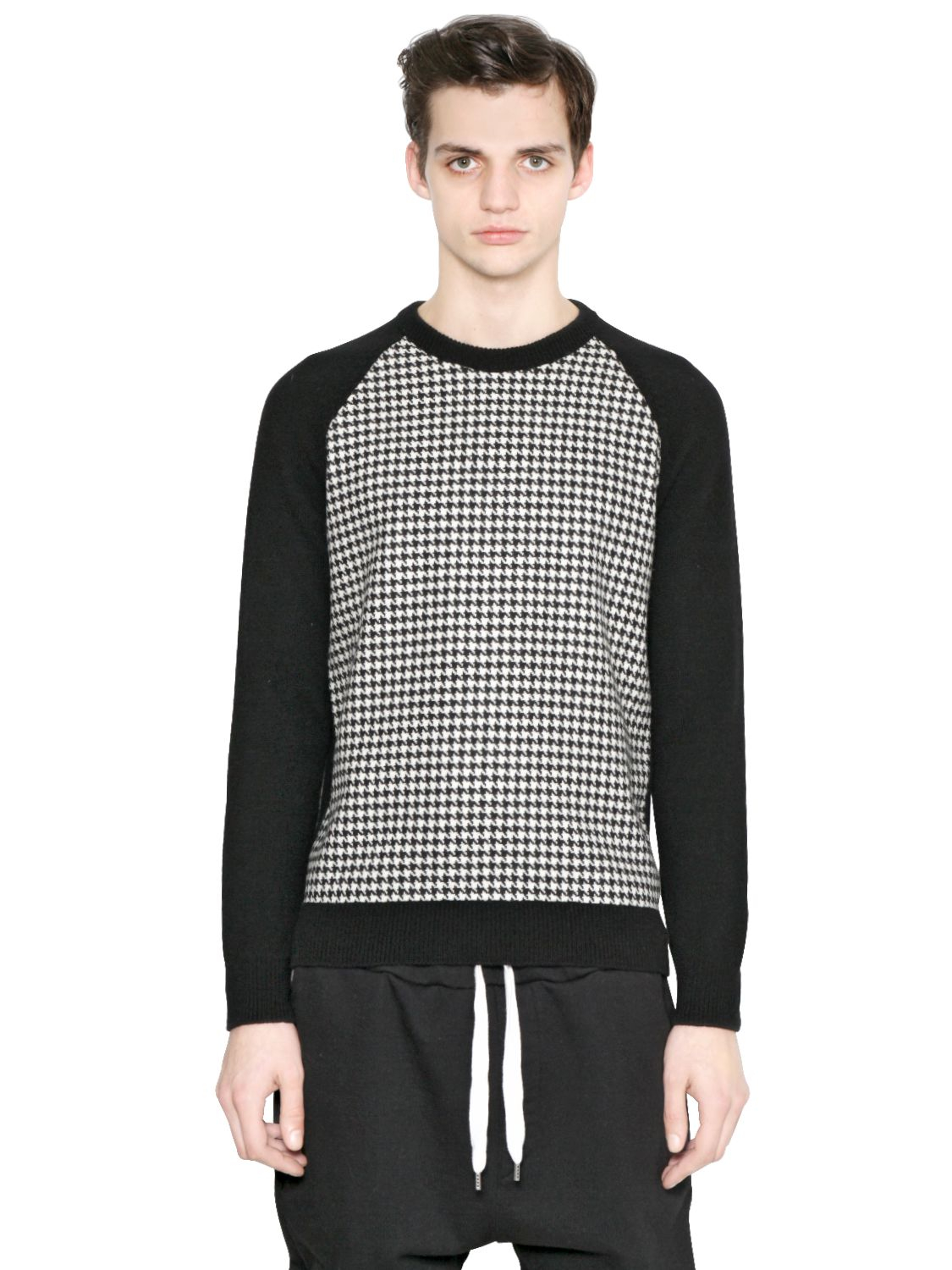 Lyst Ami Houndstooth Panel Wool Sweater in Black for Men