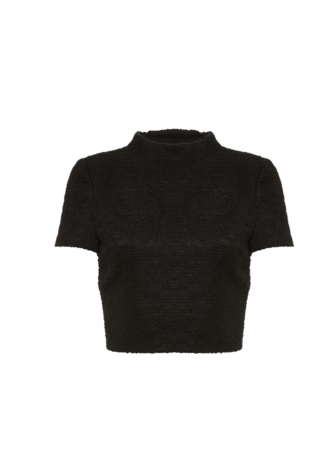 black short sleeve mock neck top