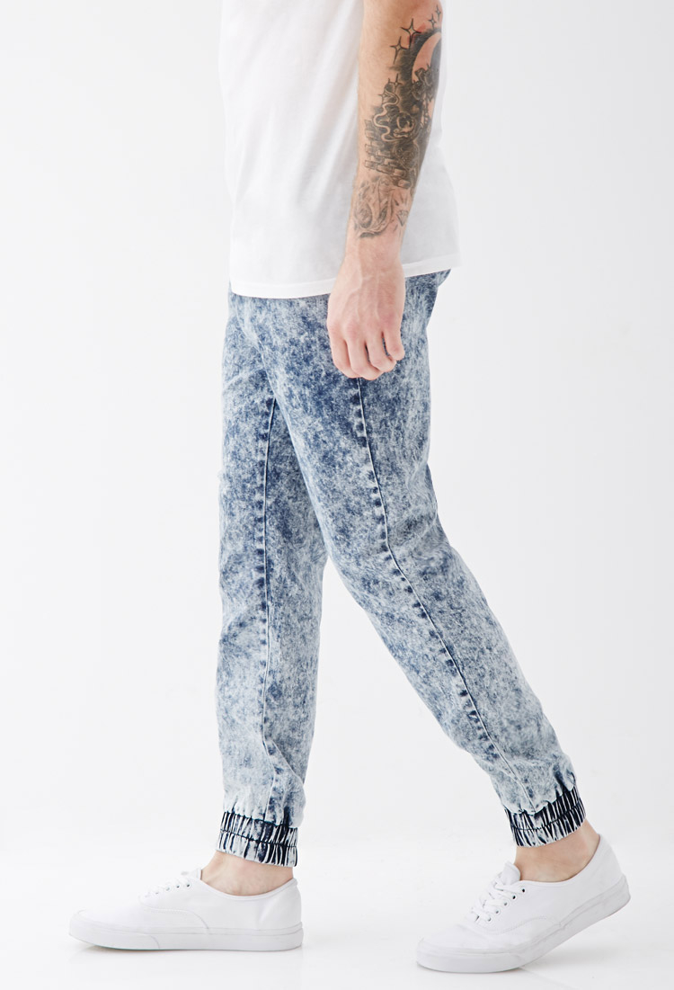 acid wash denim joggers