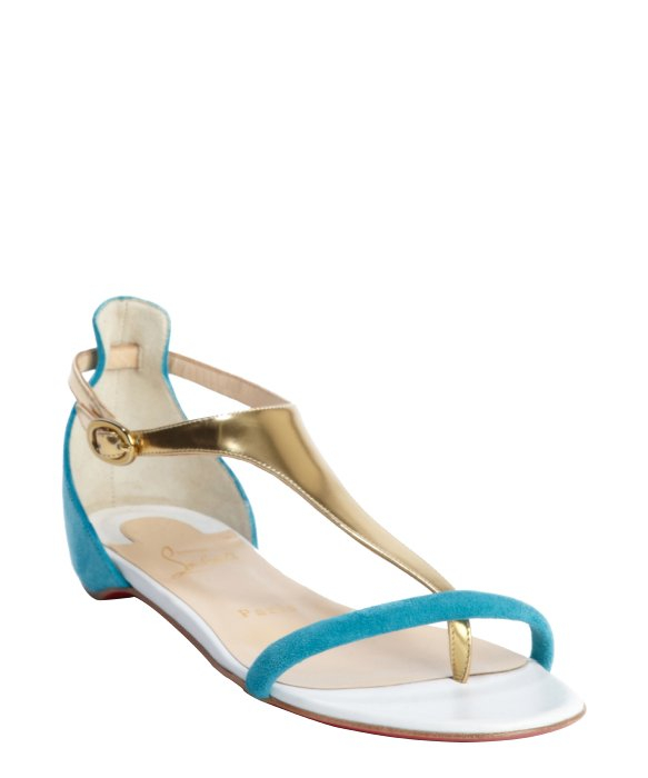Christian louboutin Gold And Turquoise Suede And Patent Leather ...  