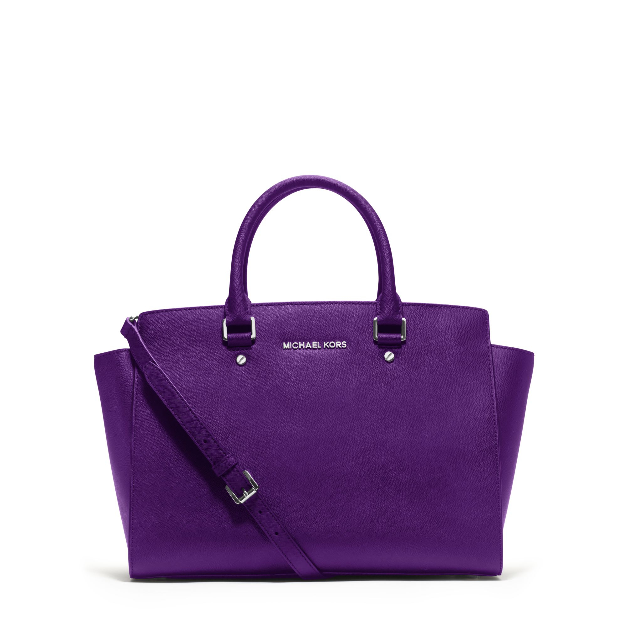 Michael Kors Selma Large Saffiano Leather Satchel in Purple | Lyst