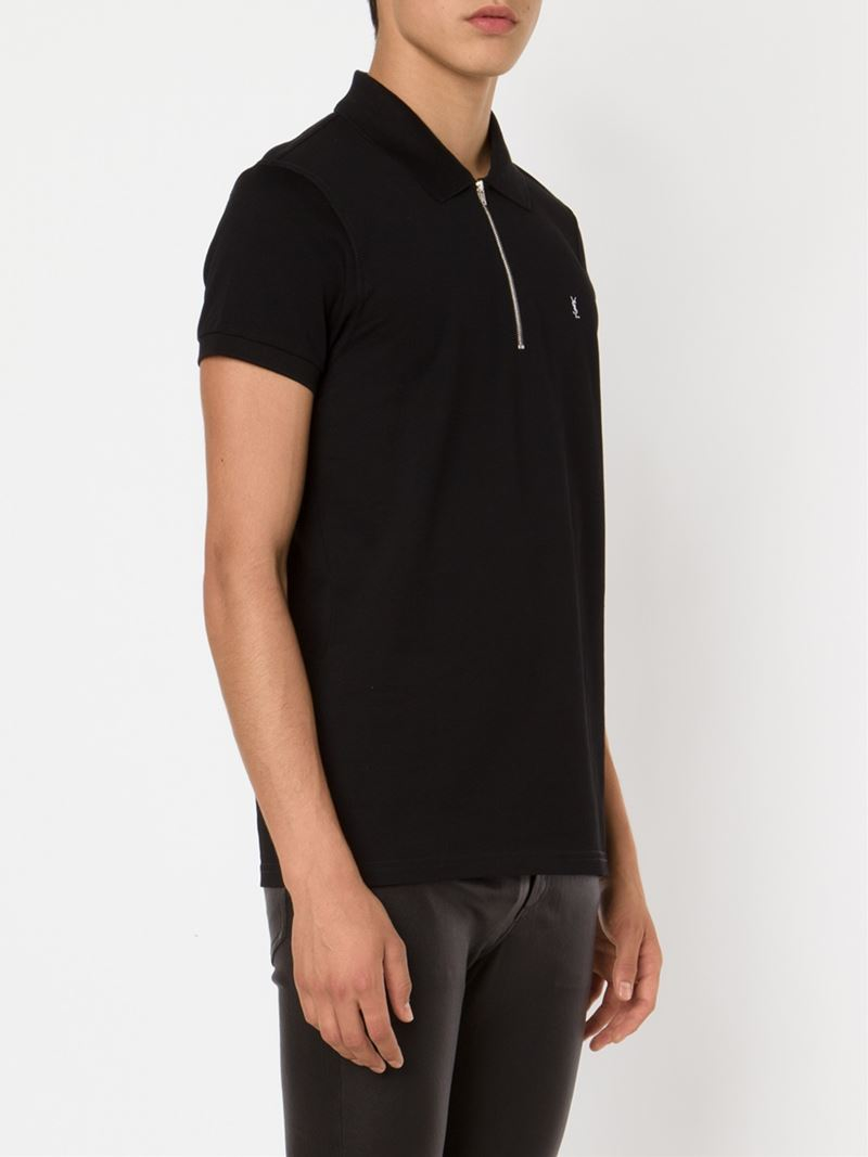 Saint Laurent Zipped Polo Shirt in Black for Men - Lyst