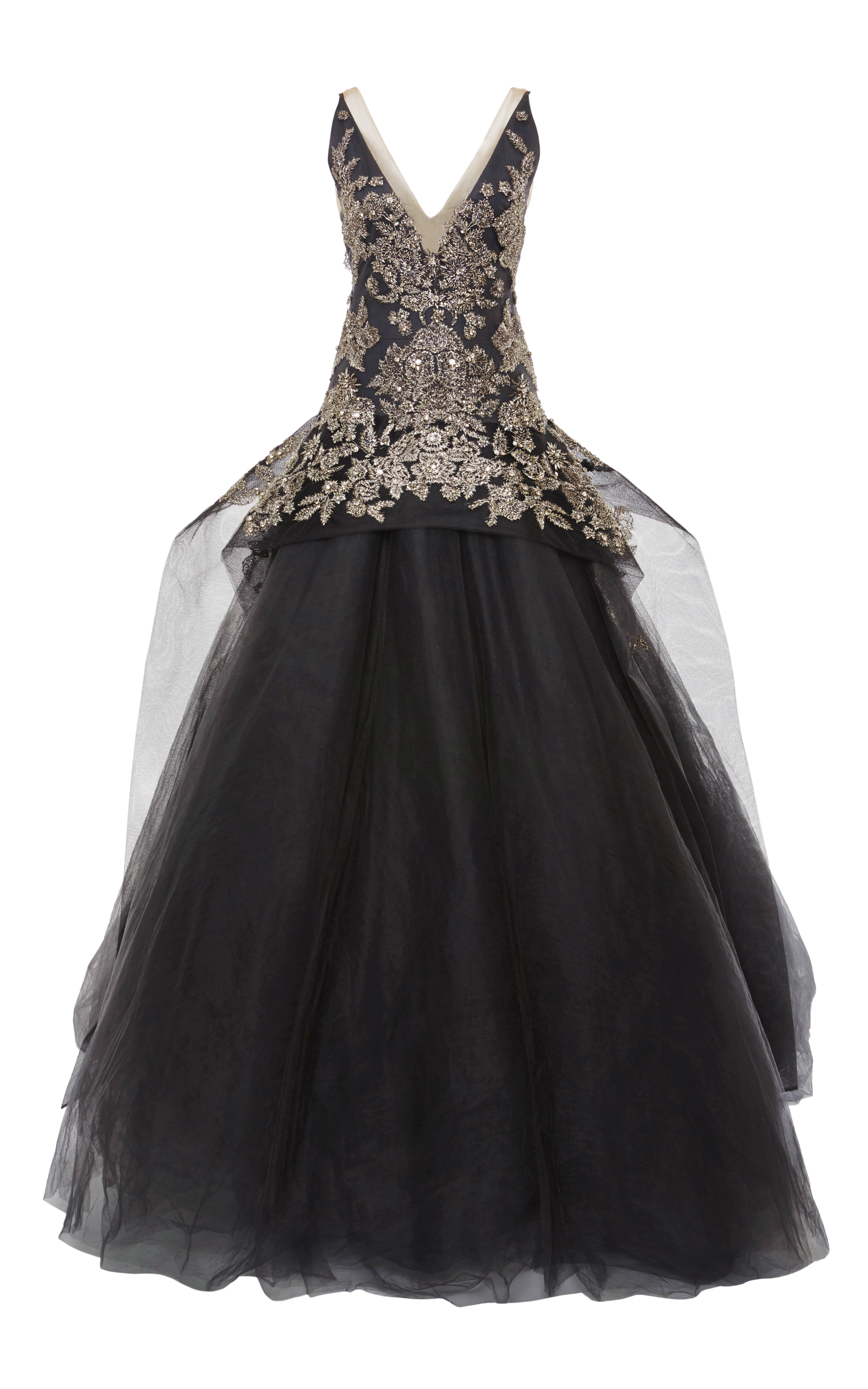 Lyst - Marchesa Embroidered Tulle Ball Gown in Gray