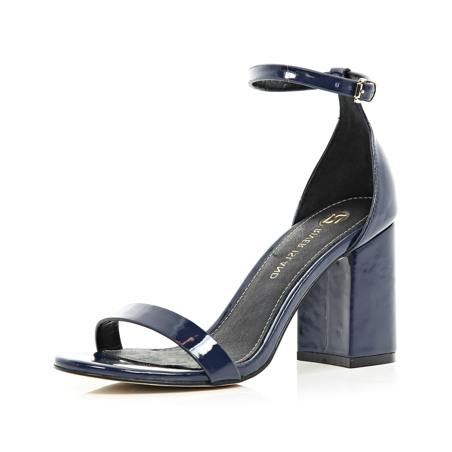 River Island Navy Blue Block Heel Barely There Sandals in Blue | Lyst