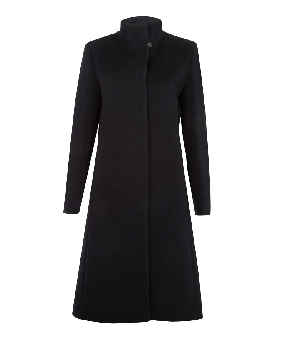 Lyst - Cinzia Rocca Black Asymmetric Funnel Neck Wool Coat in Black