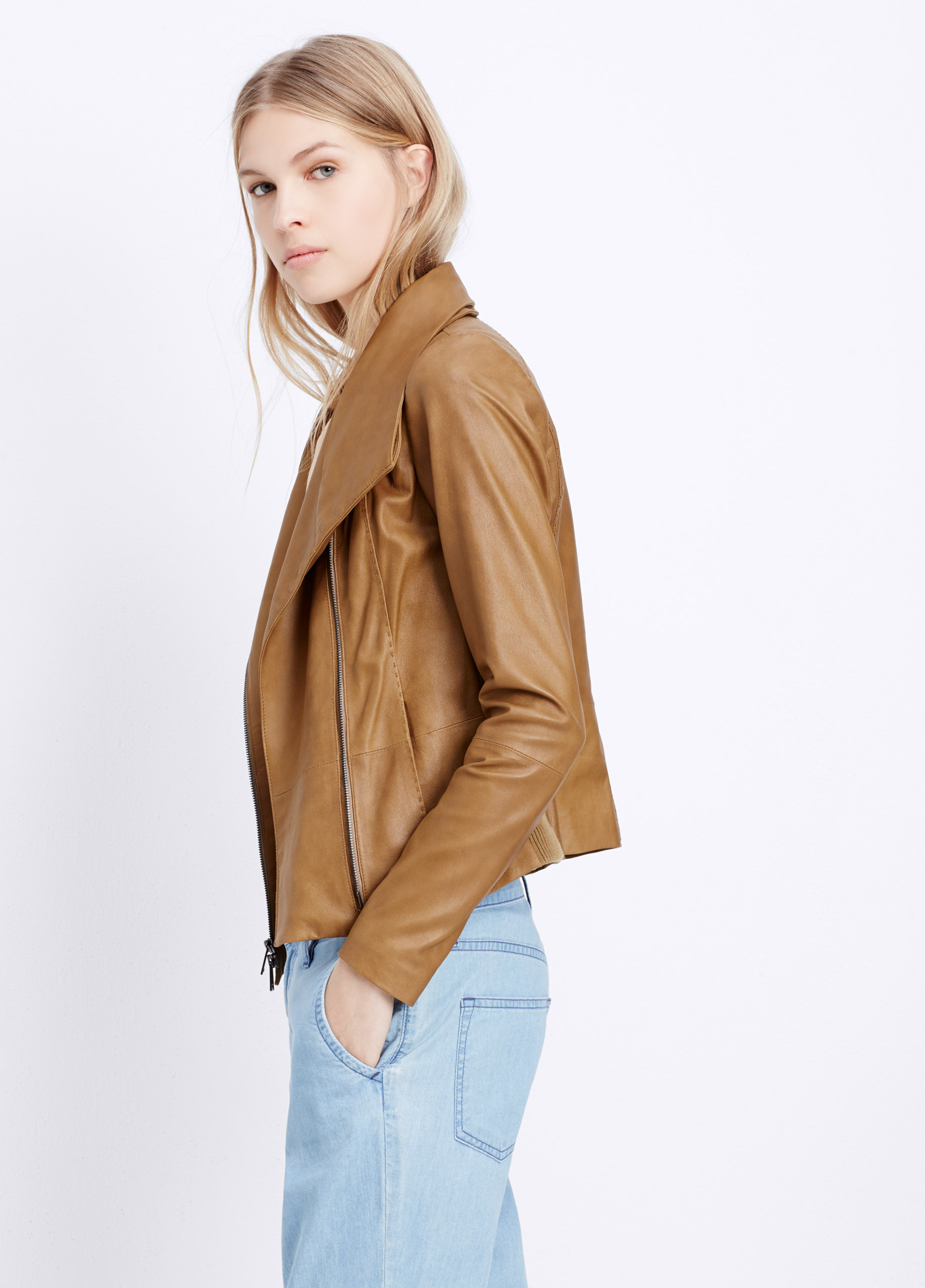 Women S Brown Feather Leather Scuba Jacket