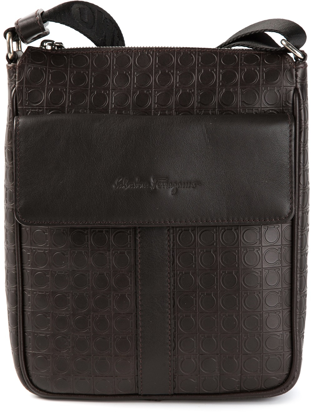 Ferragamo Logo Embossed Messenger Bag in Brown for Men | Lyst