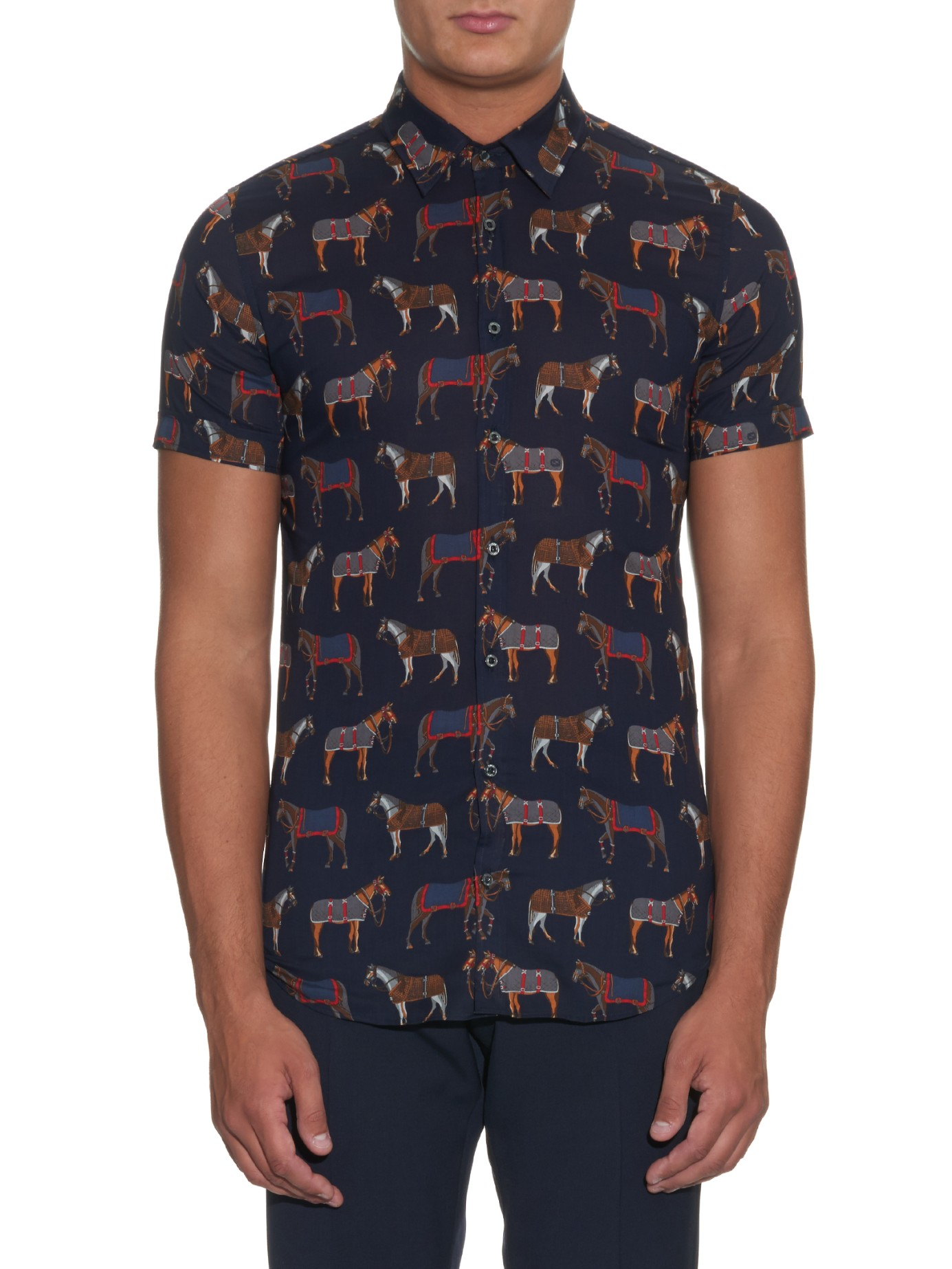 Gucci Horse-print Cotton Shirt in Blue 