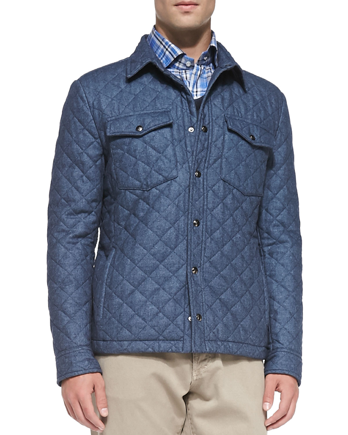Isaia Quilted Shirt Jacket in Blue for Men Lyst