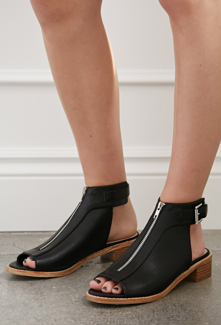 peep toe black flat sandals