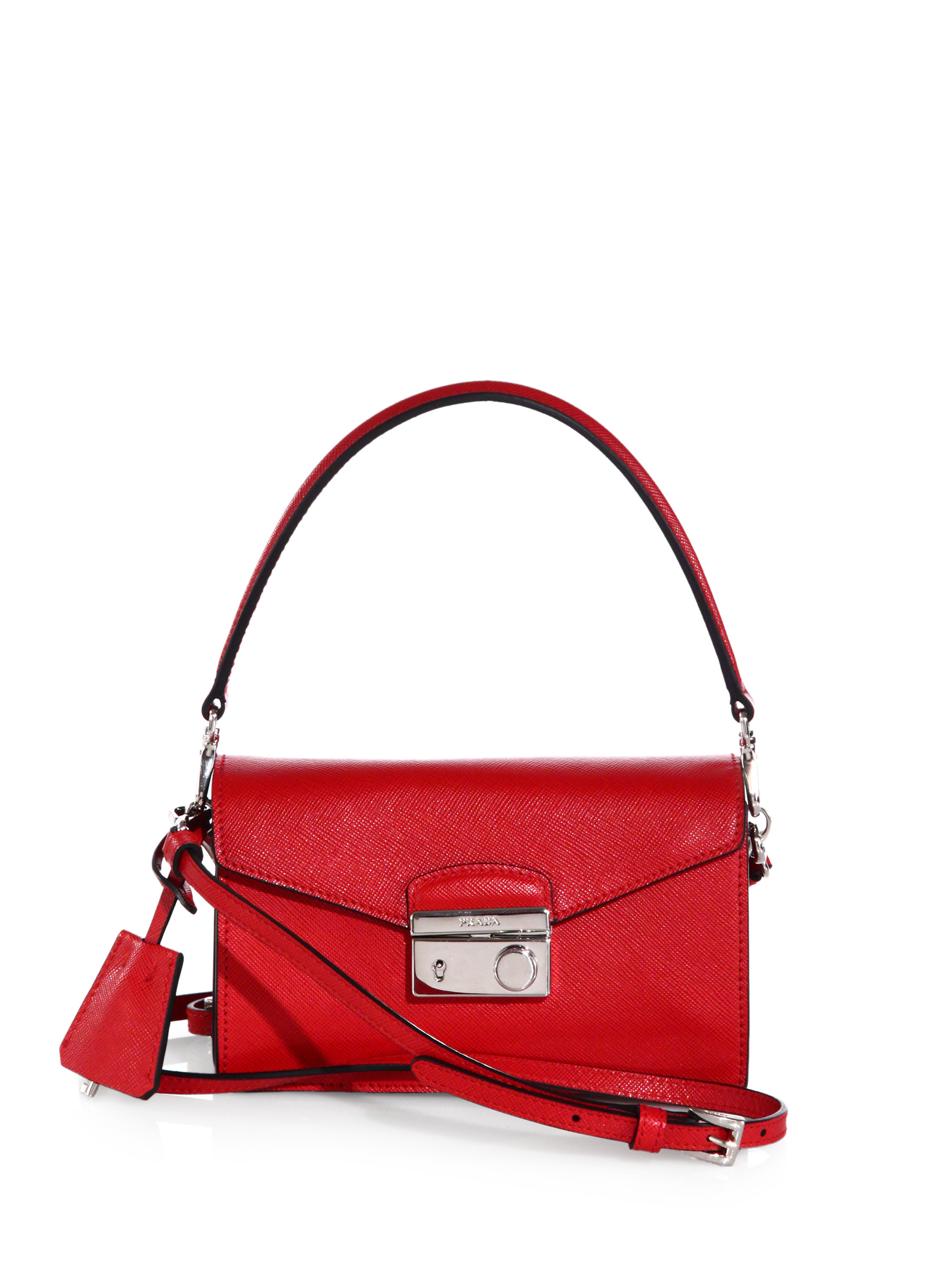 Prada Saffiano Leather Mini Sound Crossbody Bag in Red - Lyst