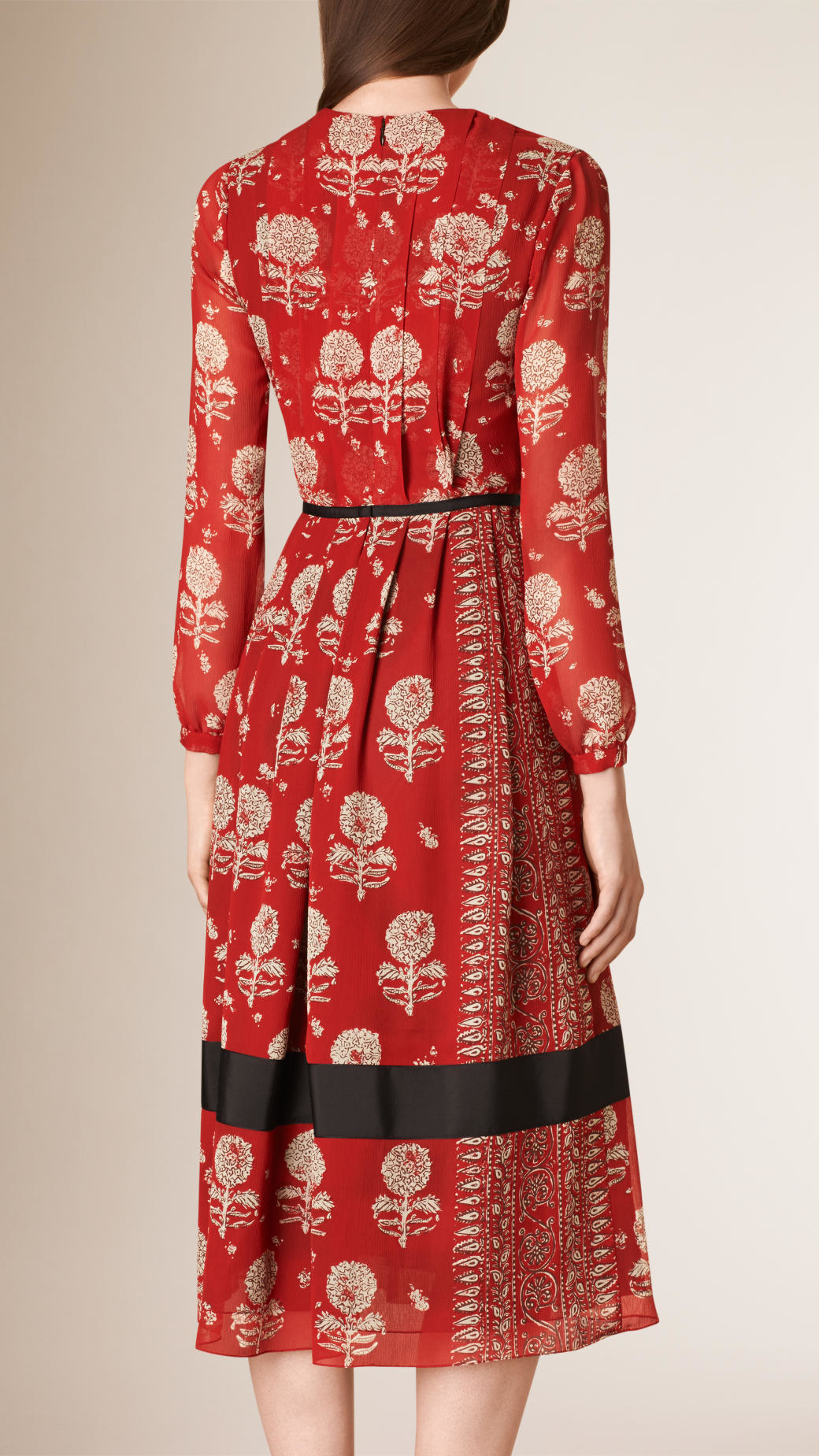 Burberry Floral Print Silk A-line Dress in Military Red (Red) | Lyst