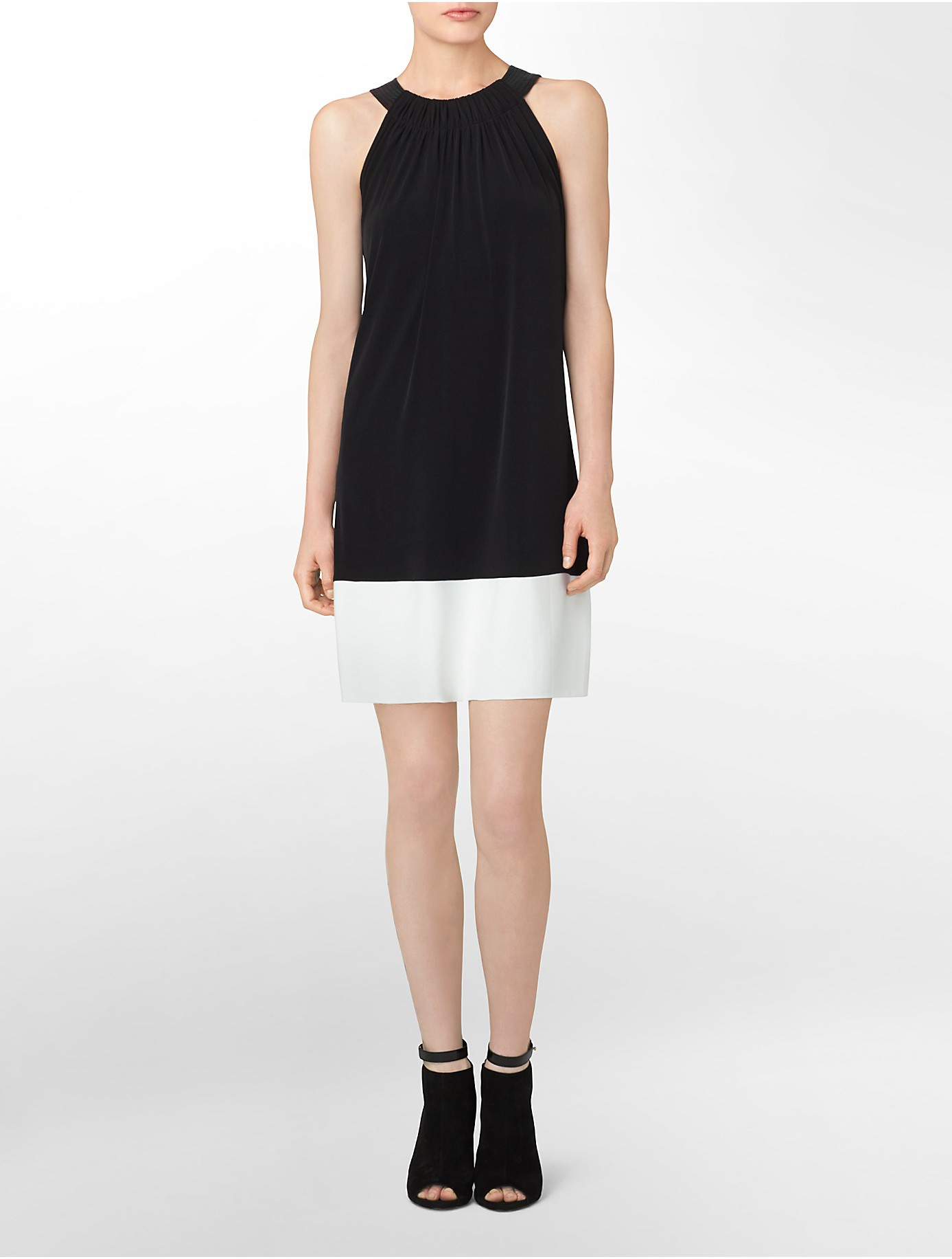 Calvin klein White Label Faux Leather Detail Colorblock Halter Dress in
