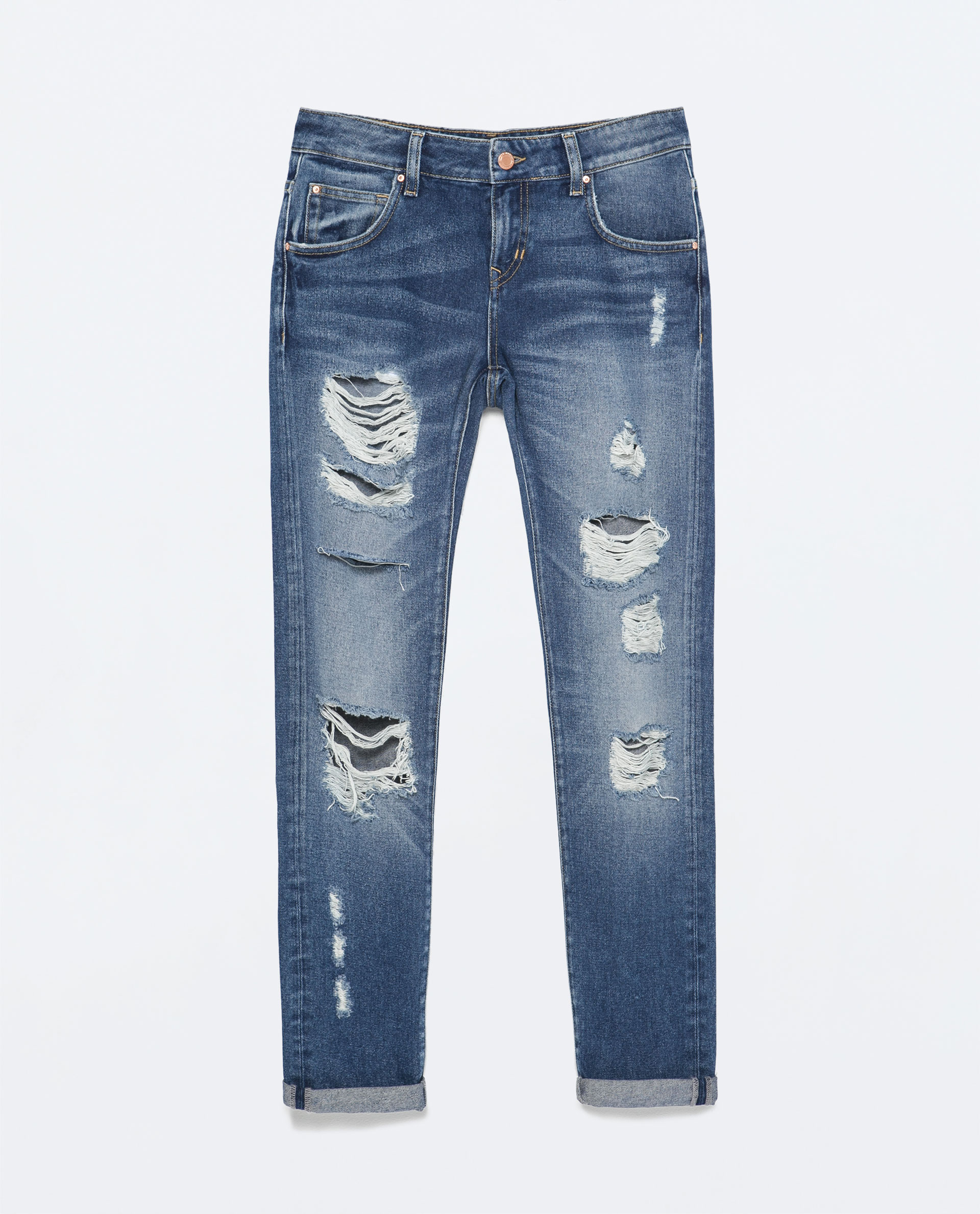 Zara Medium Wash Ripped Boyfriend Jeans in Blue Midblue  Lyst
