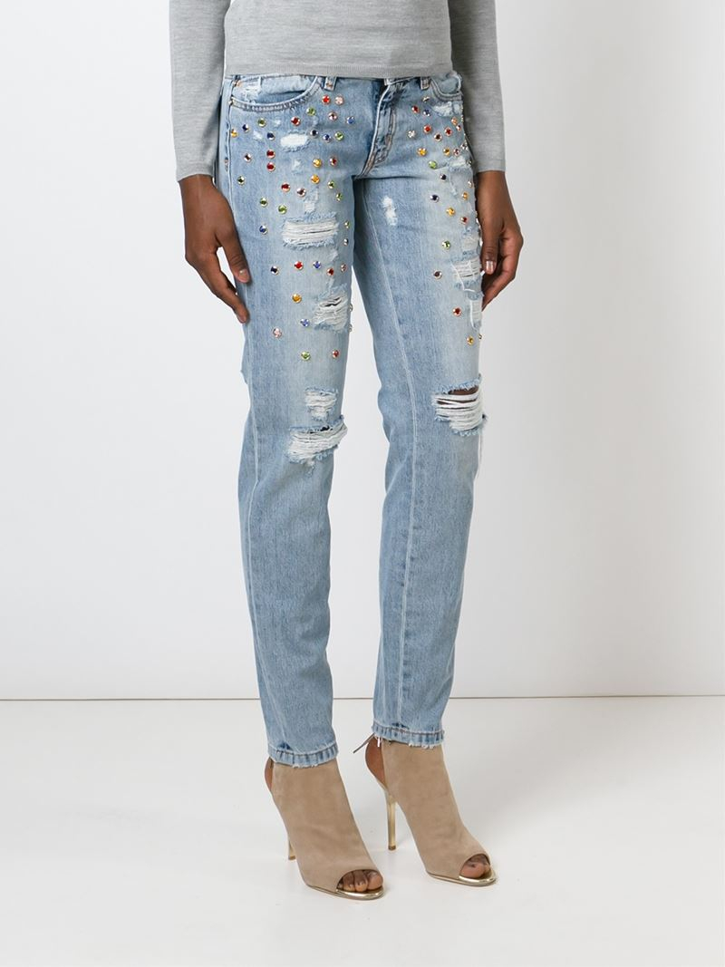 embellished distressed jeans