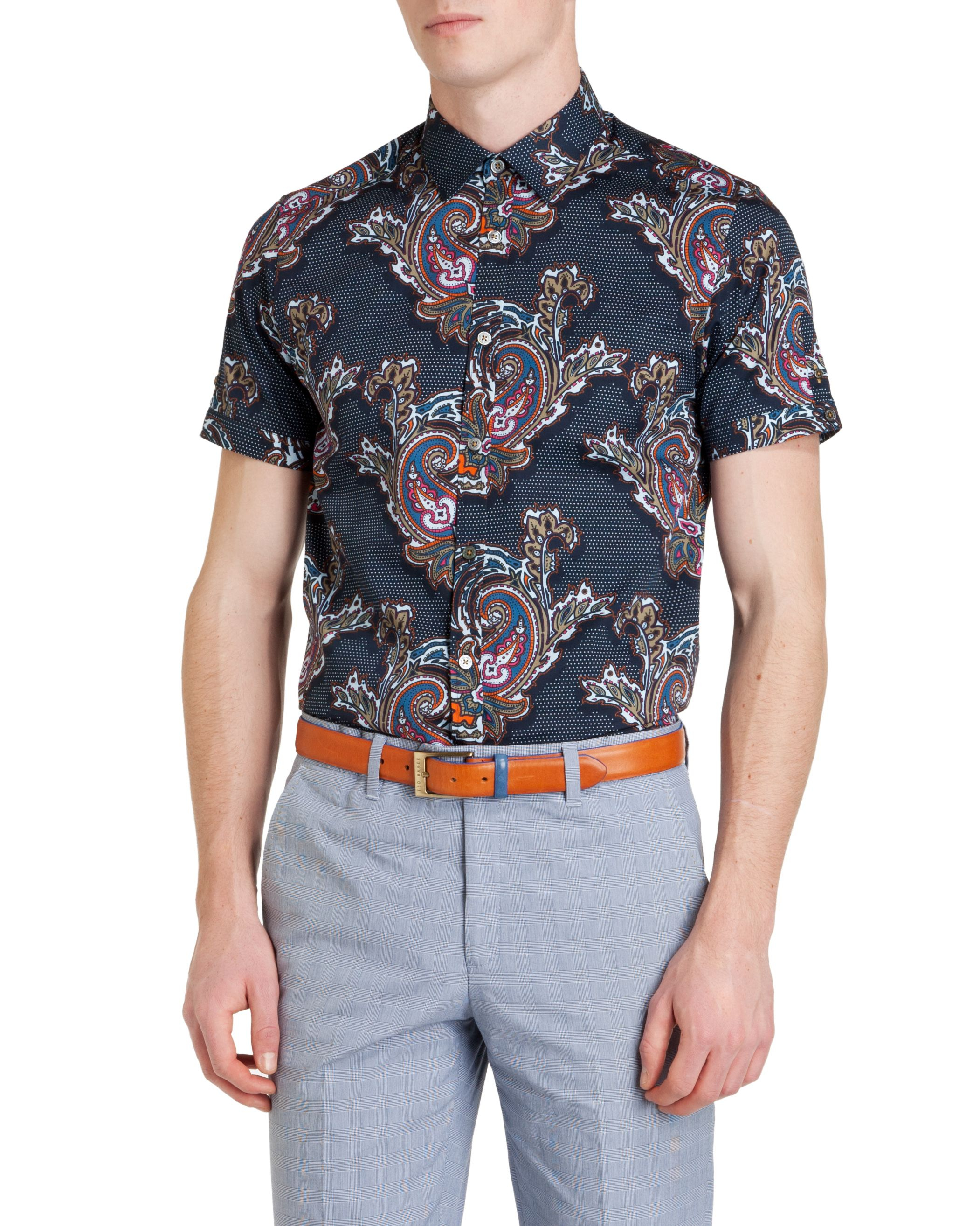 Ted baker Wisely Print Classic Fit Short Sleeve Shirt in Blue for Men ...
