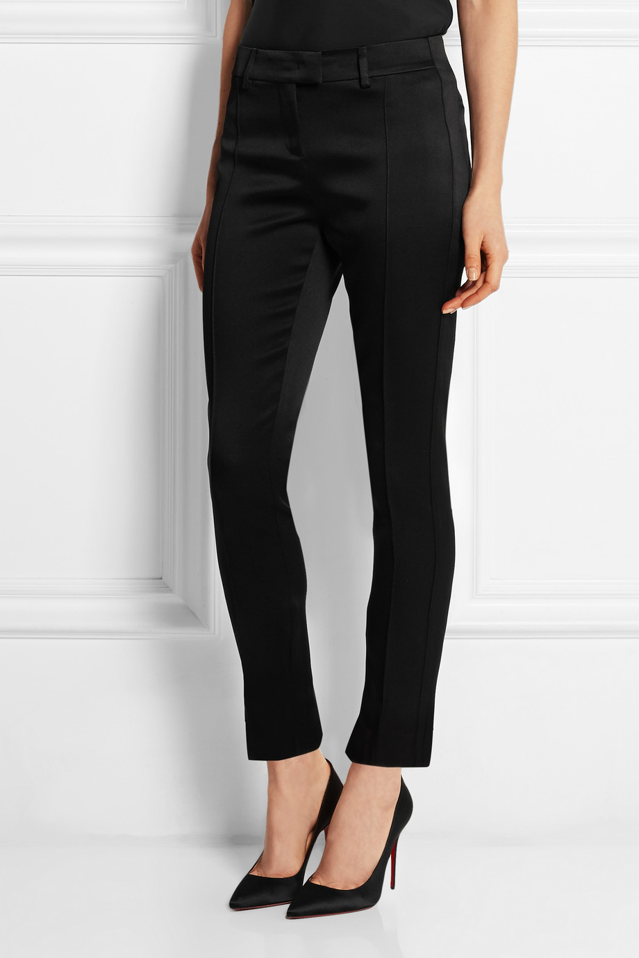black satin skinny pants
