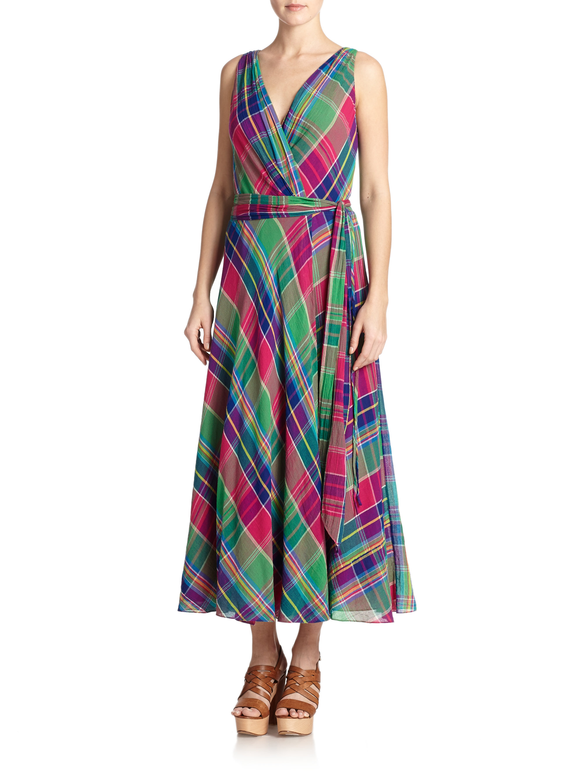 Polo Ralph Lauren Plaid Wrap Maxi Dress - Lyst