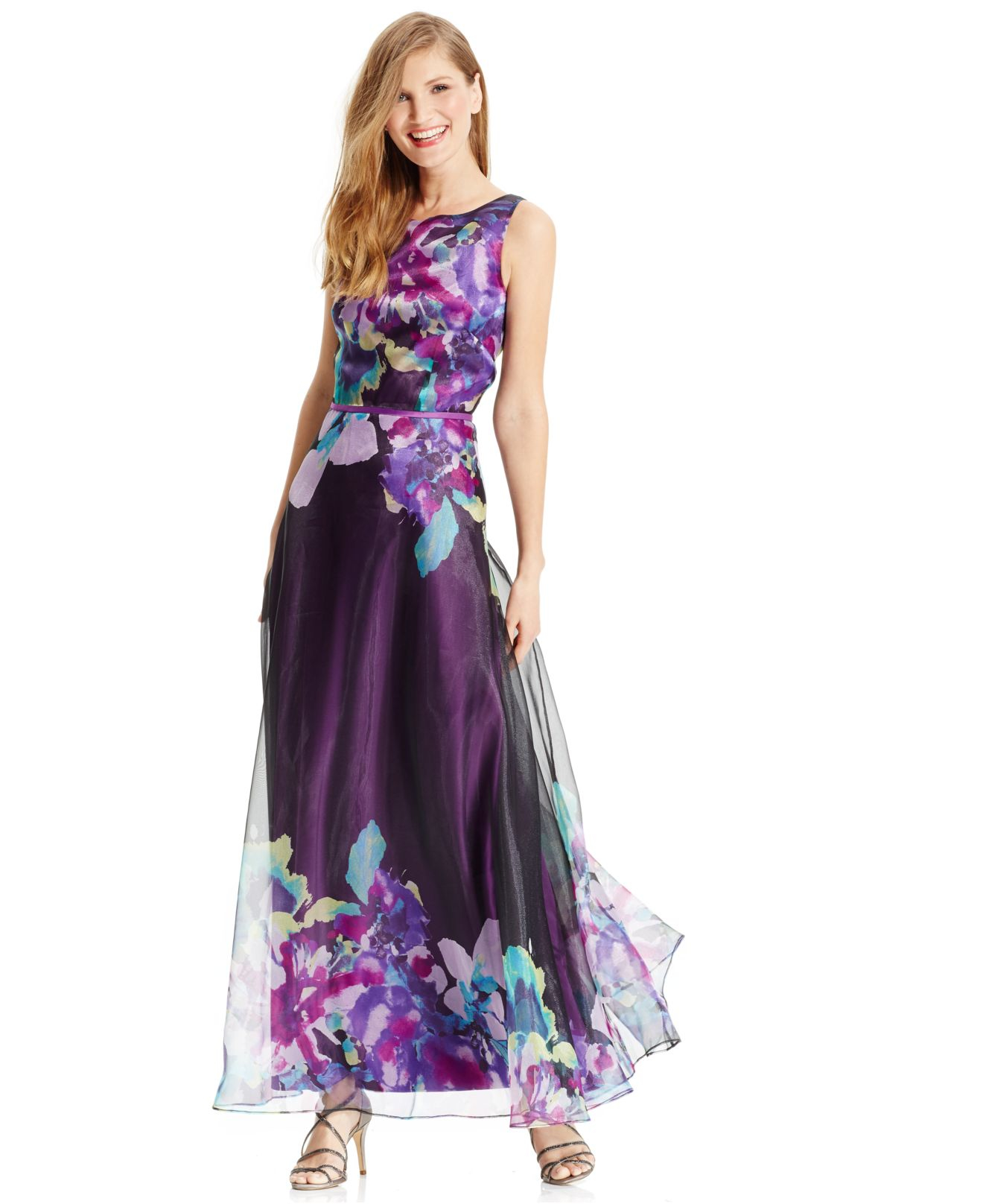 Tahari Exploded Floral-print Sleeveless Gown in Purple | Lyst