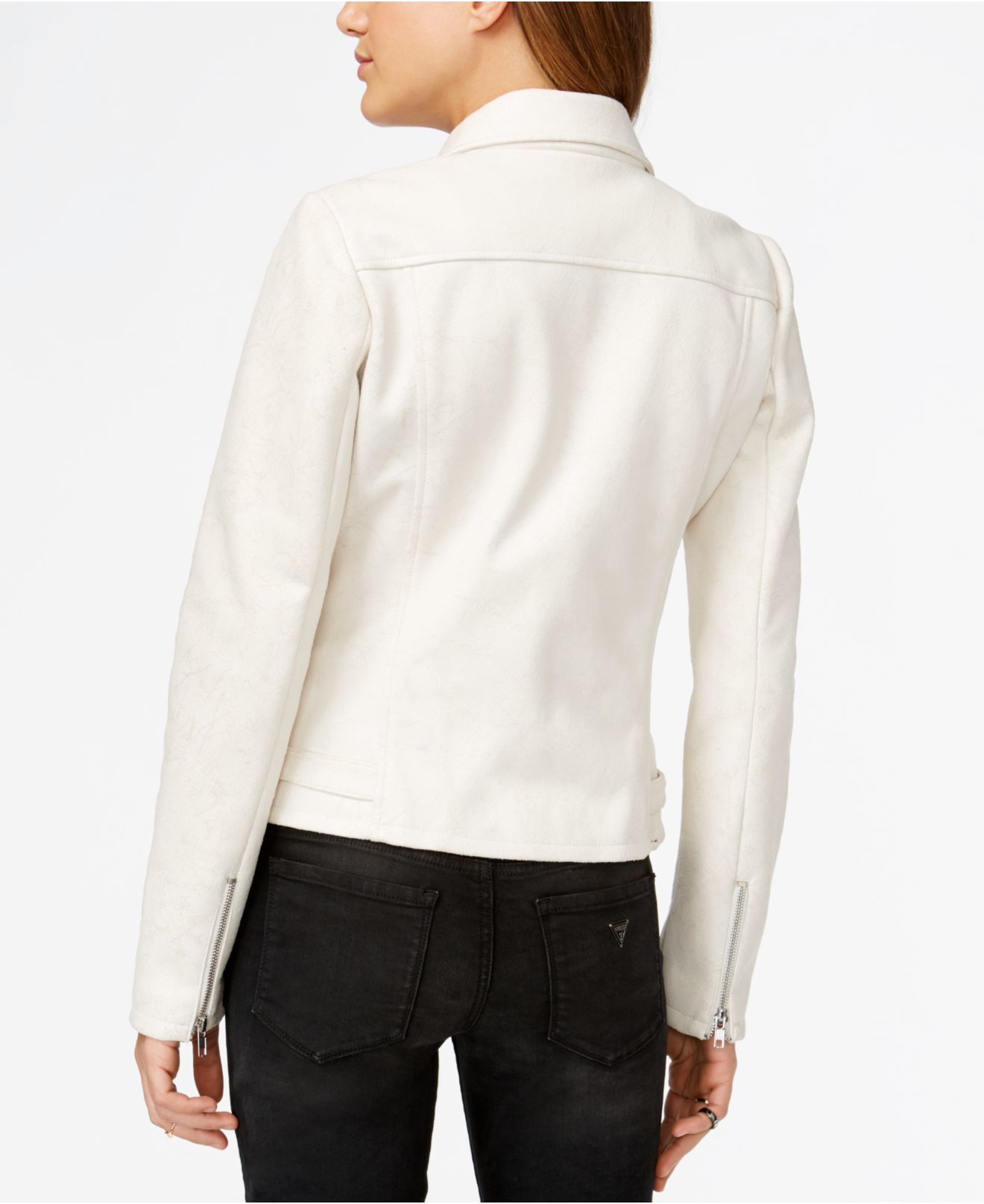 Guess Faux-suede Moto Jacket in White - Lyst