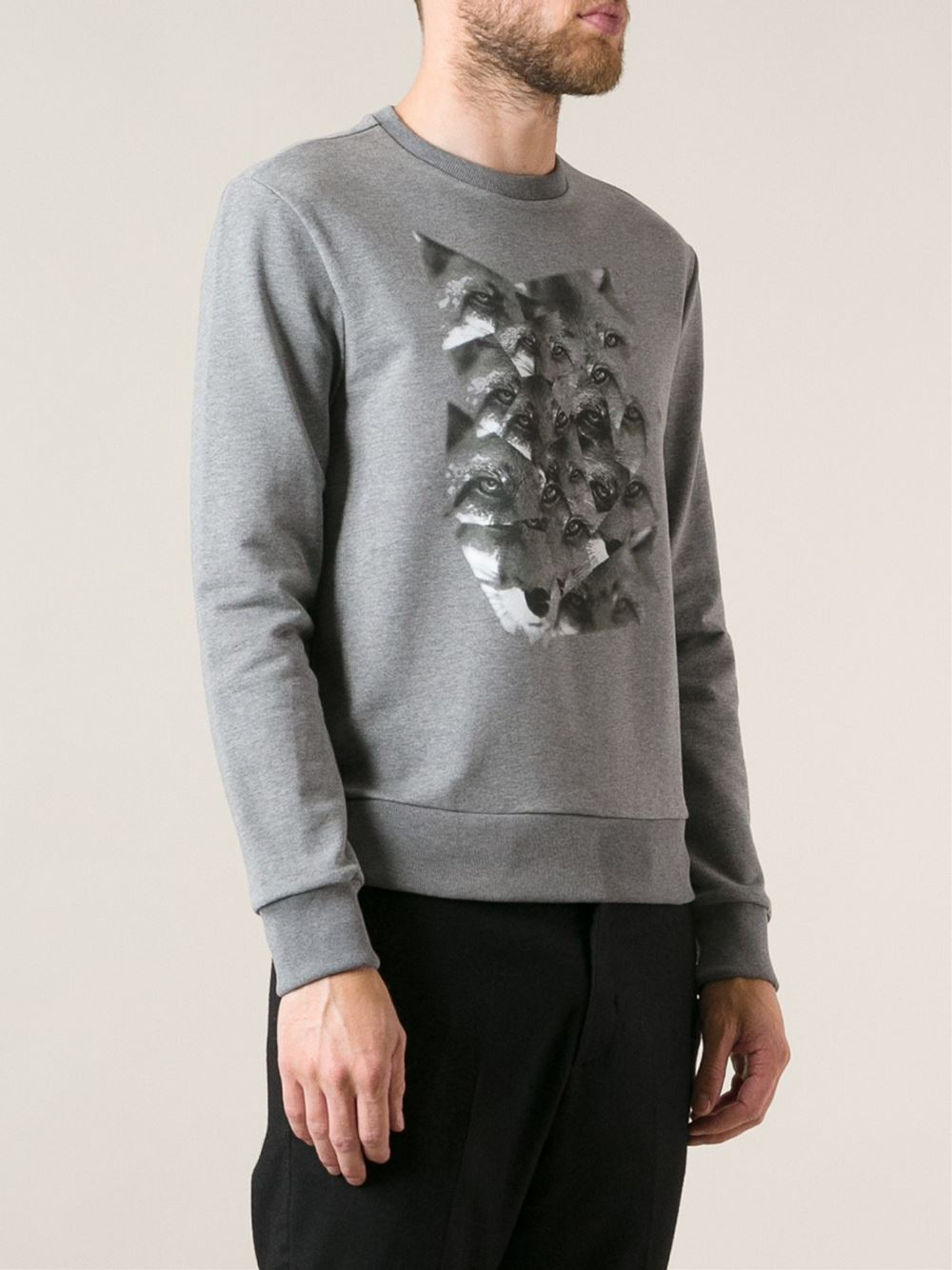 Moncler Wolf Print Sweatshirt in Grey (Gray) for Men - Lyst