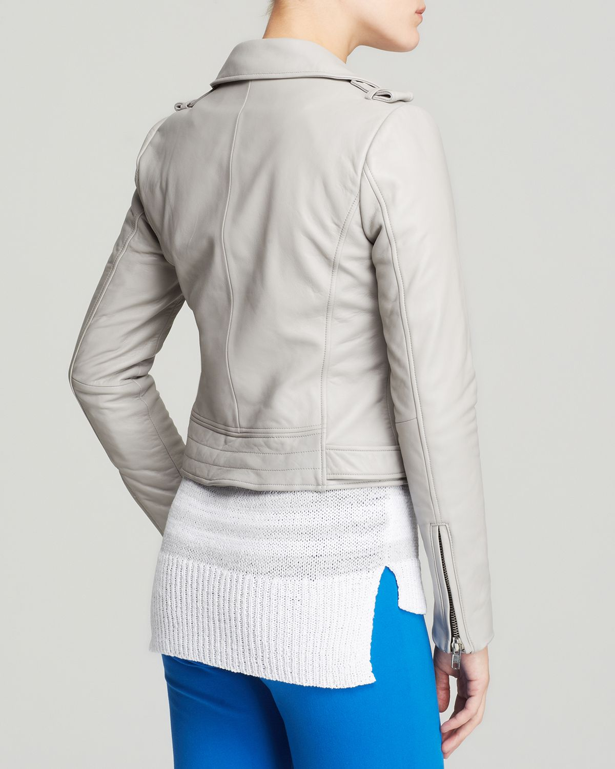 Dylan Gray Leather Moto Jacket in Gray Lyst