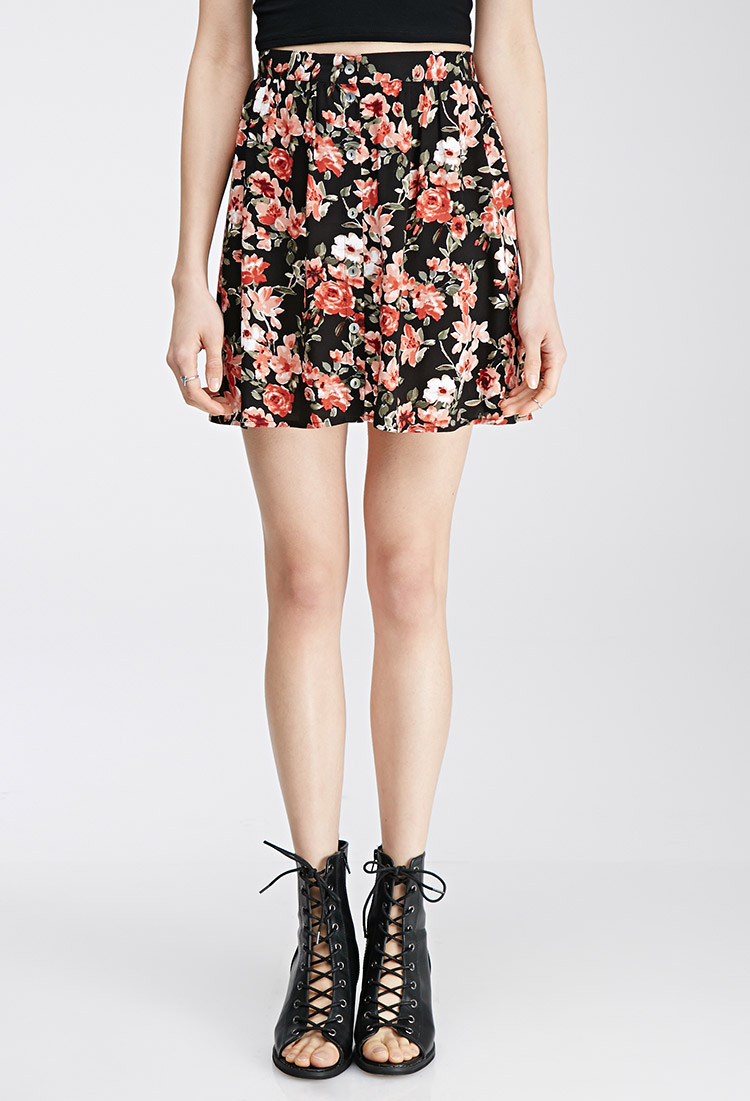 Lyst - Forever 21 Button-front Floral Mini Skirt in Pink