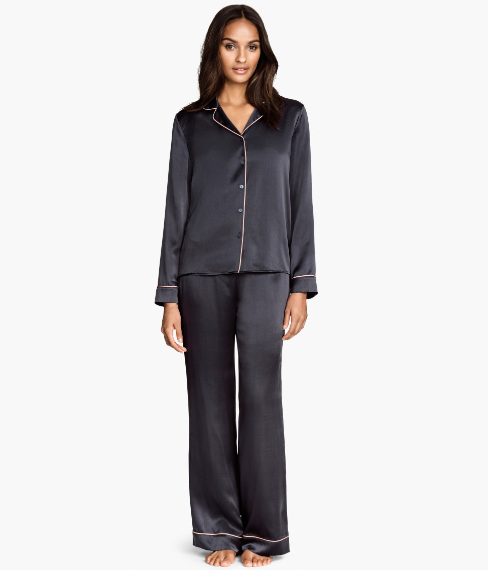 H&M Silk Pyjamas in Dark Grey (Black) - Lyst