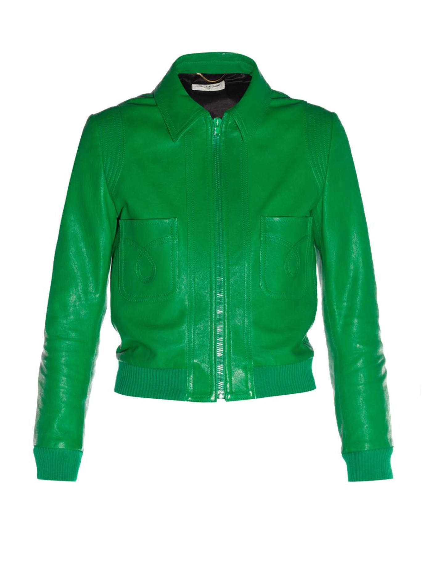 Saint Laurent Leather Bomber Jacket in Green | Lyst Canada
