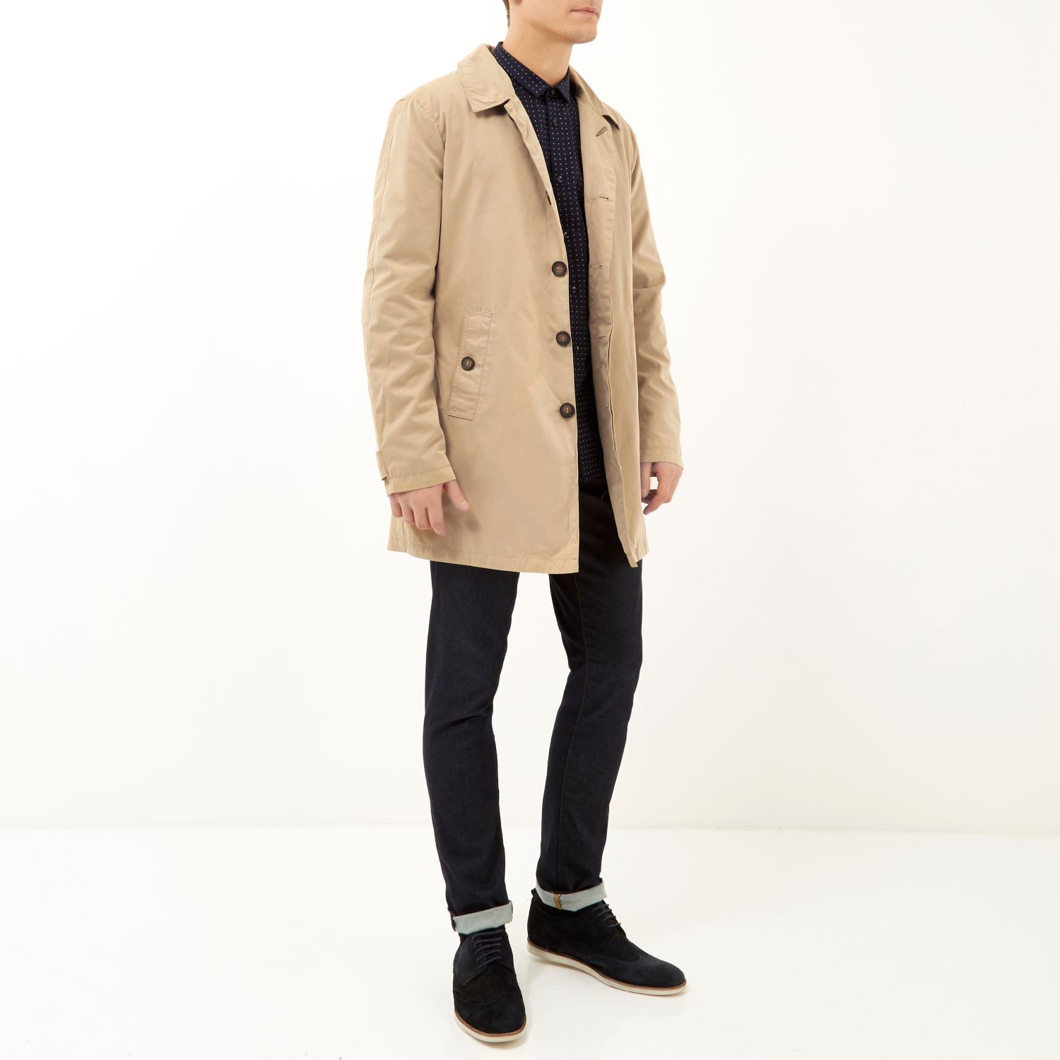 River Island Beige Only & Sons Trench Coat in Natural for Men - Lyst