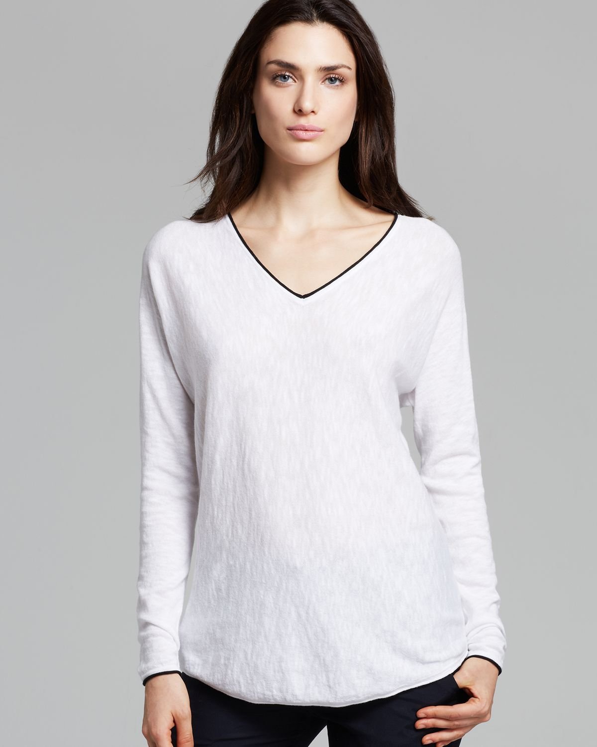 Lyst Vince Sweater Contrast Trim Slub in White