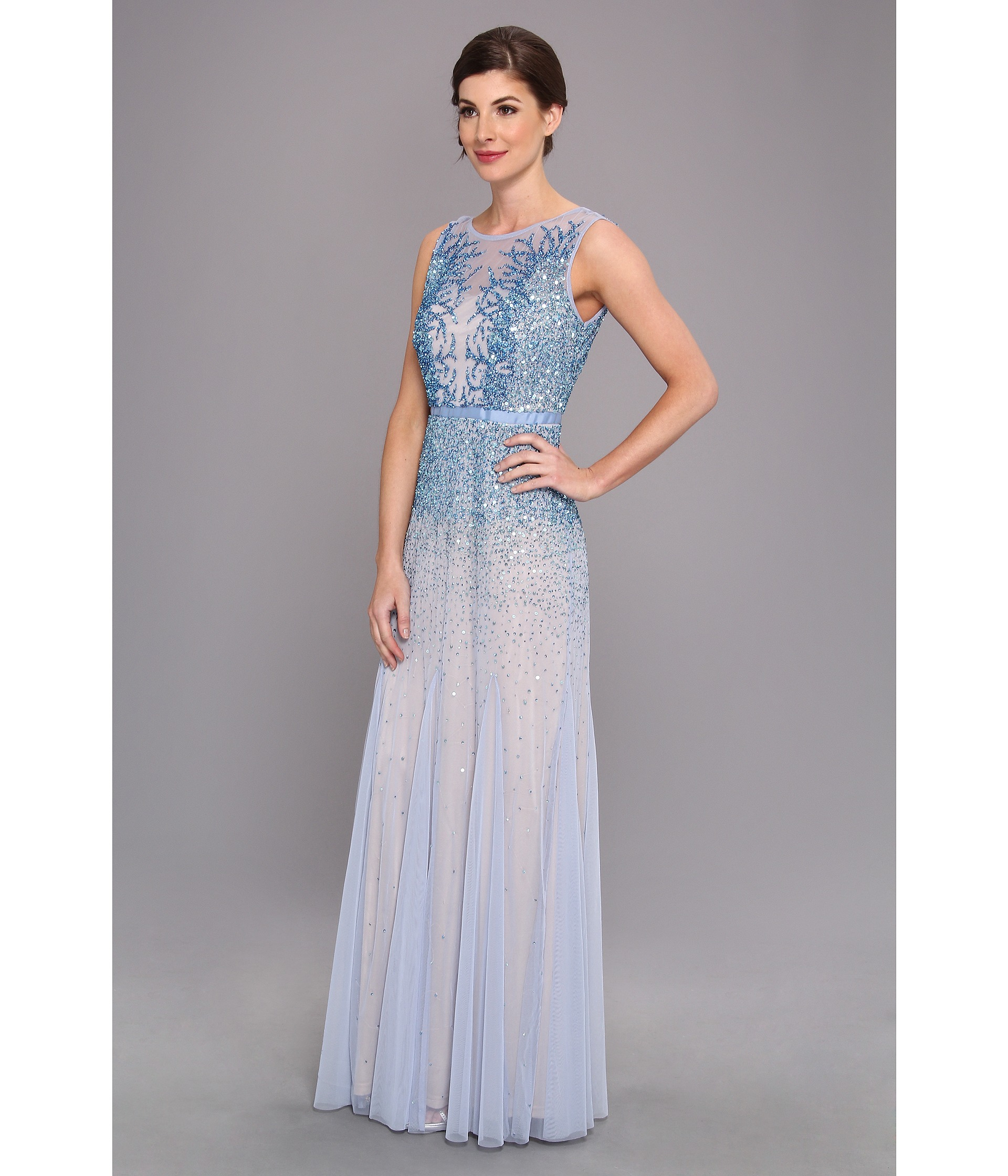 Adrianna Papell Beaded Illusion Gown Prom in Sky Blue (Blue) - Lyst