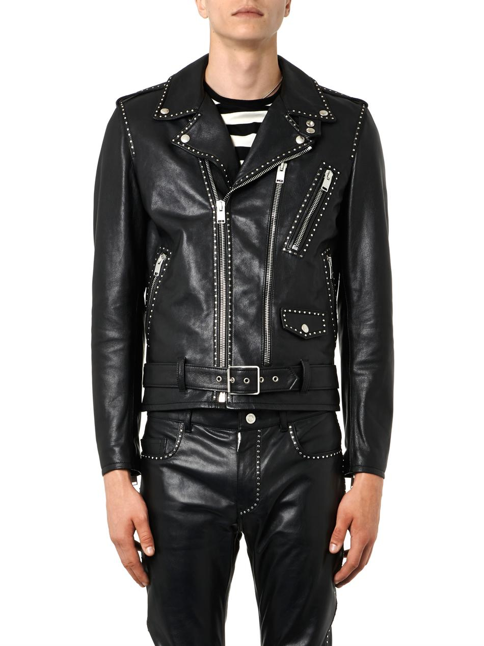 Saint Laurent Studded Leather Biker Jacket in Black for Men | Lyst