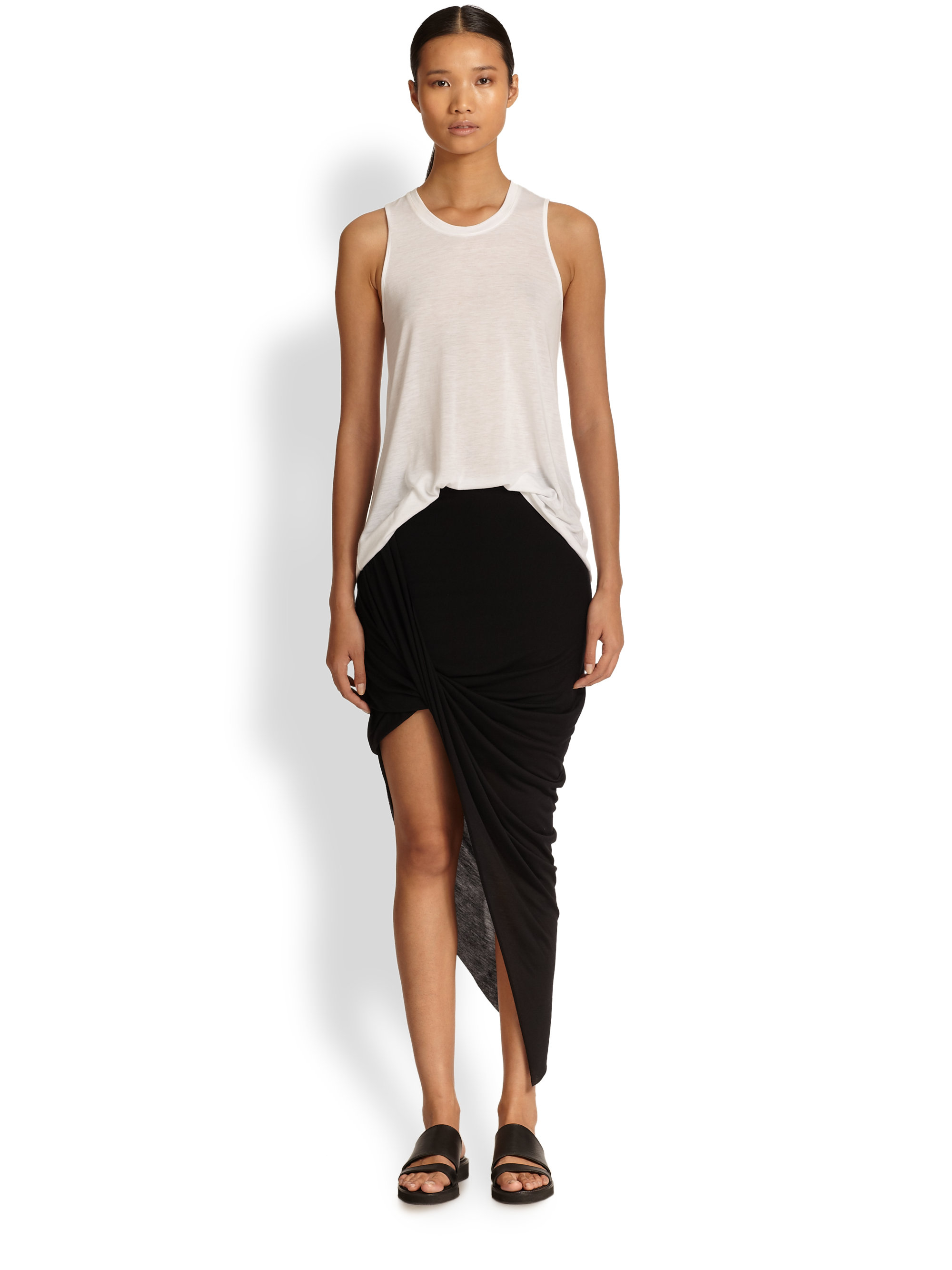 Helmut Lang Asymmetrical Draped Twisted Skirt in Black | Lyst