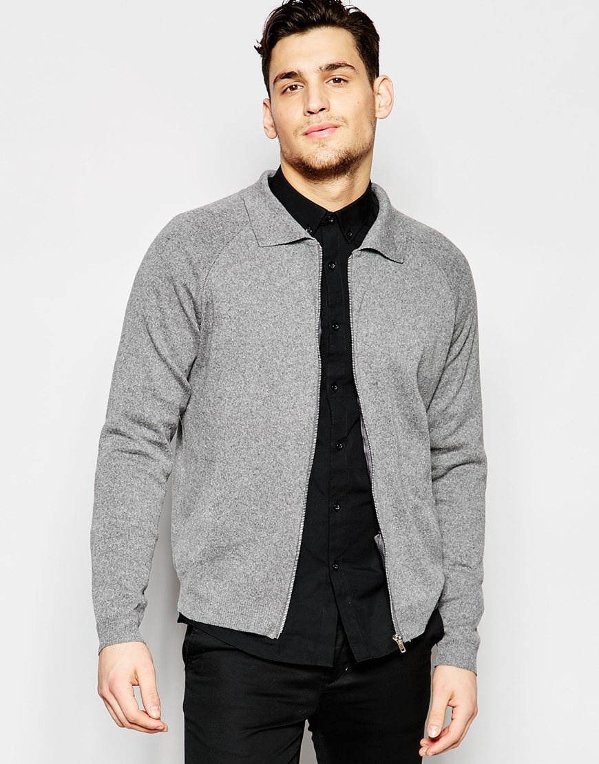 asos knitted bomber jacket with collar in grey in gray for lightgrey lyst asos knitted bomber jacket with collar in grey in gray for lightgrey lyst