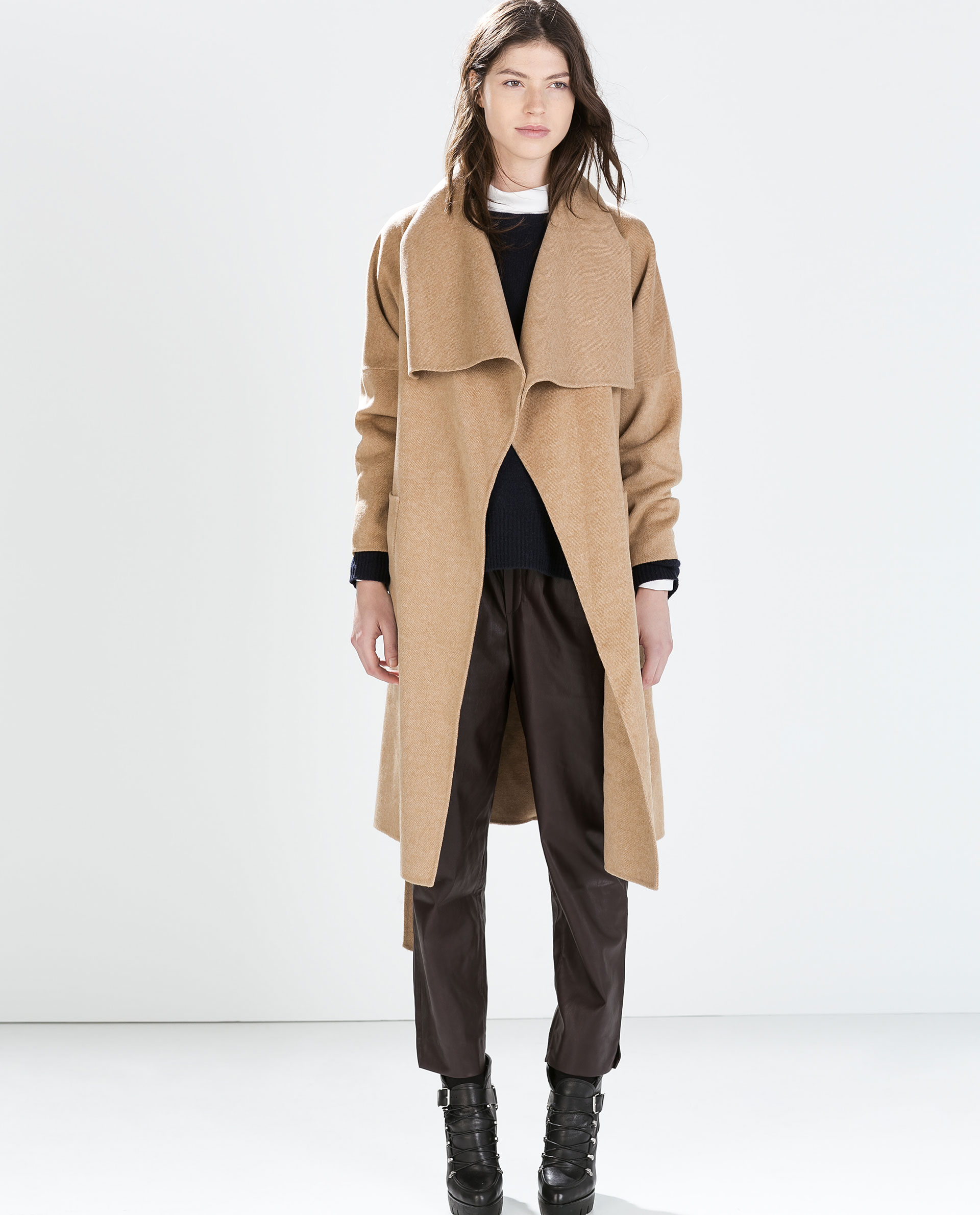 Zara Long Coat in Natural | Lyst