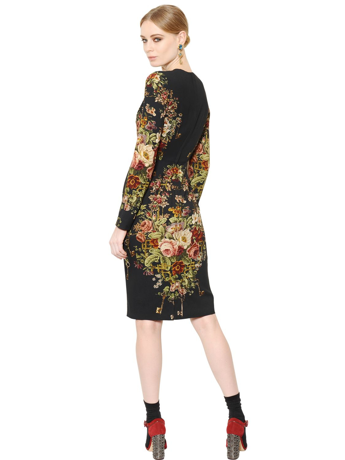 Dolce & Gabbana Floral Printed Viscose Cady Dress - Lyst
