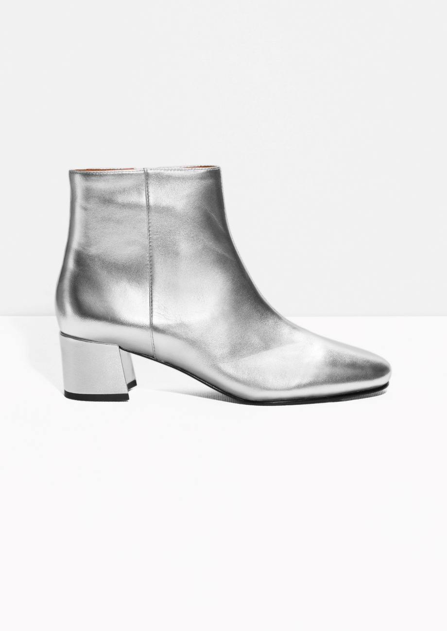 silver flat ankle boots